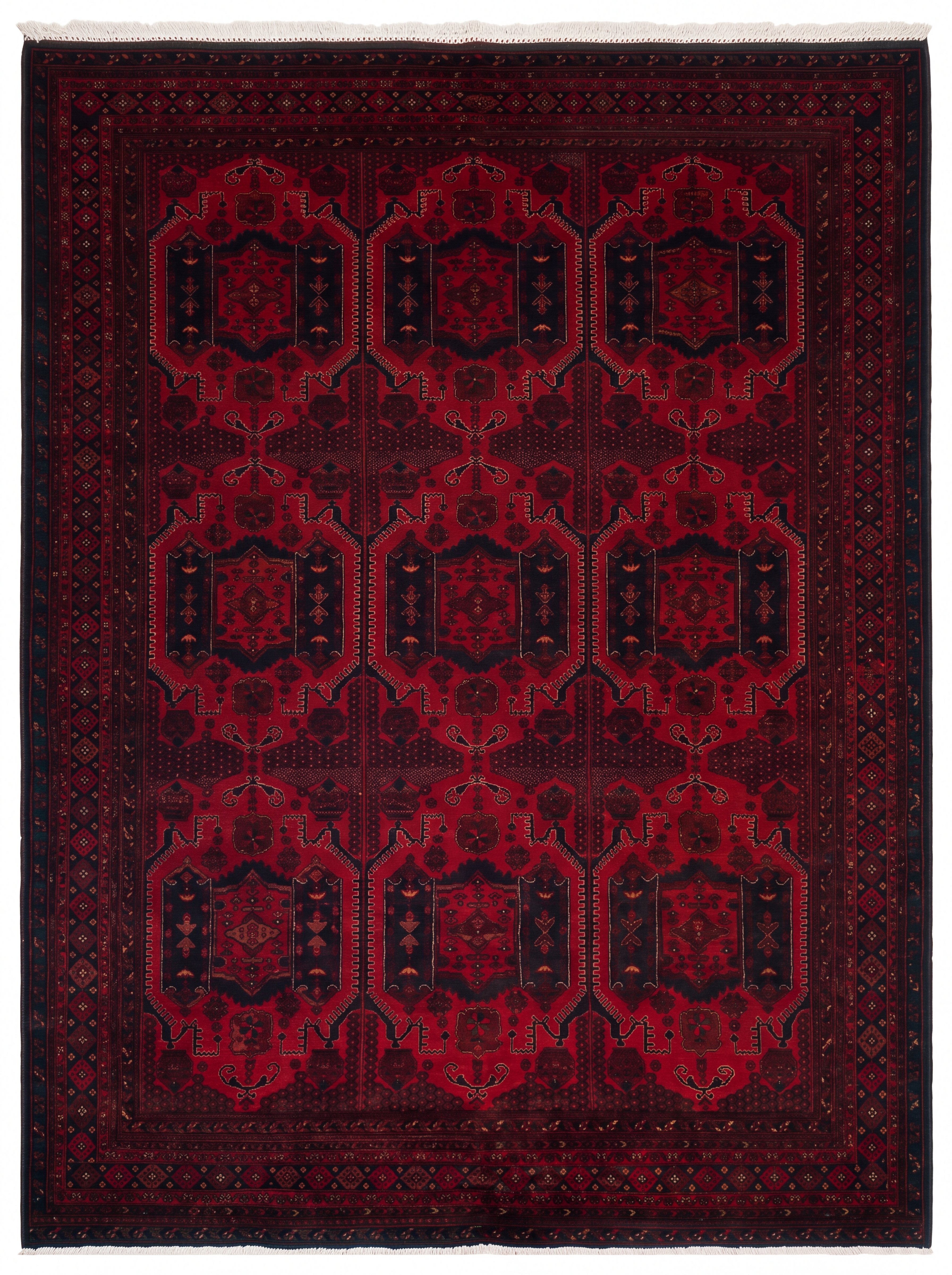 Afghan Ersari Gul Crimson, Ersari Turkoman, Northern Afghanistan tribal rug, in madder crimson, Wool, 305 × 488 cm (10'0" × 16'0"), Nasim Carpets Malaysia — view 1