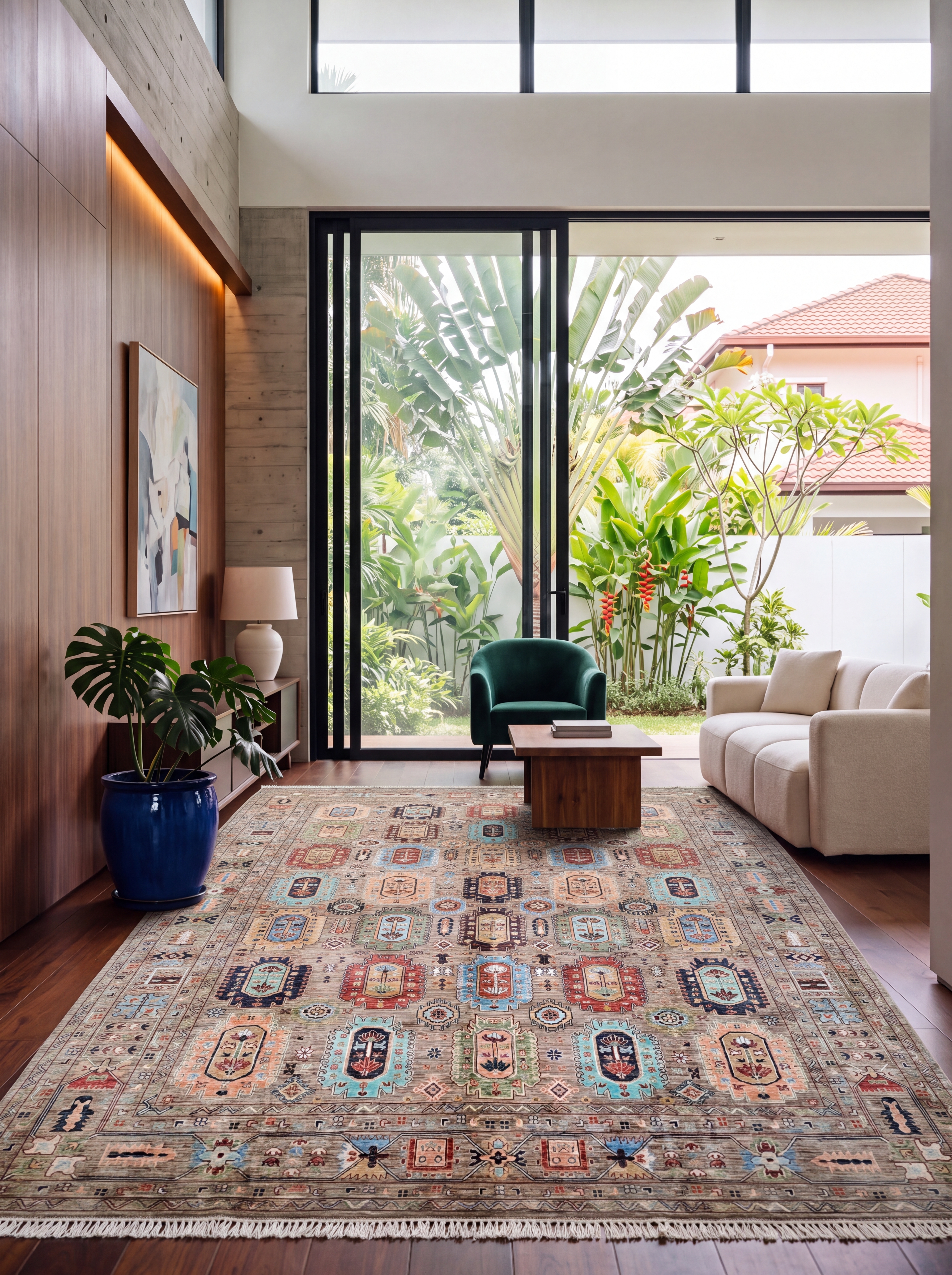 Afghan Mamluk Compartmental Multicolor, Afghanistan (Mamluk Revival style, likely woven in Kabul or Kunduz region) persian rug, in warm taupe, Wool, 245 × 319 cm (8'0" × 10'6"), Nasim Carpets Malaysia — view 2
