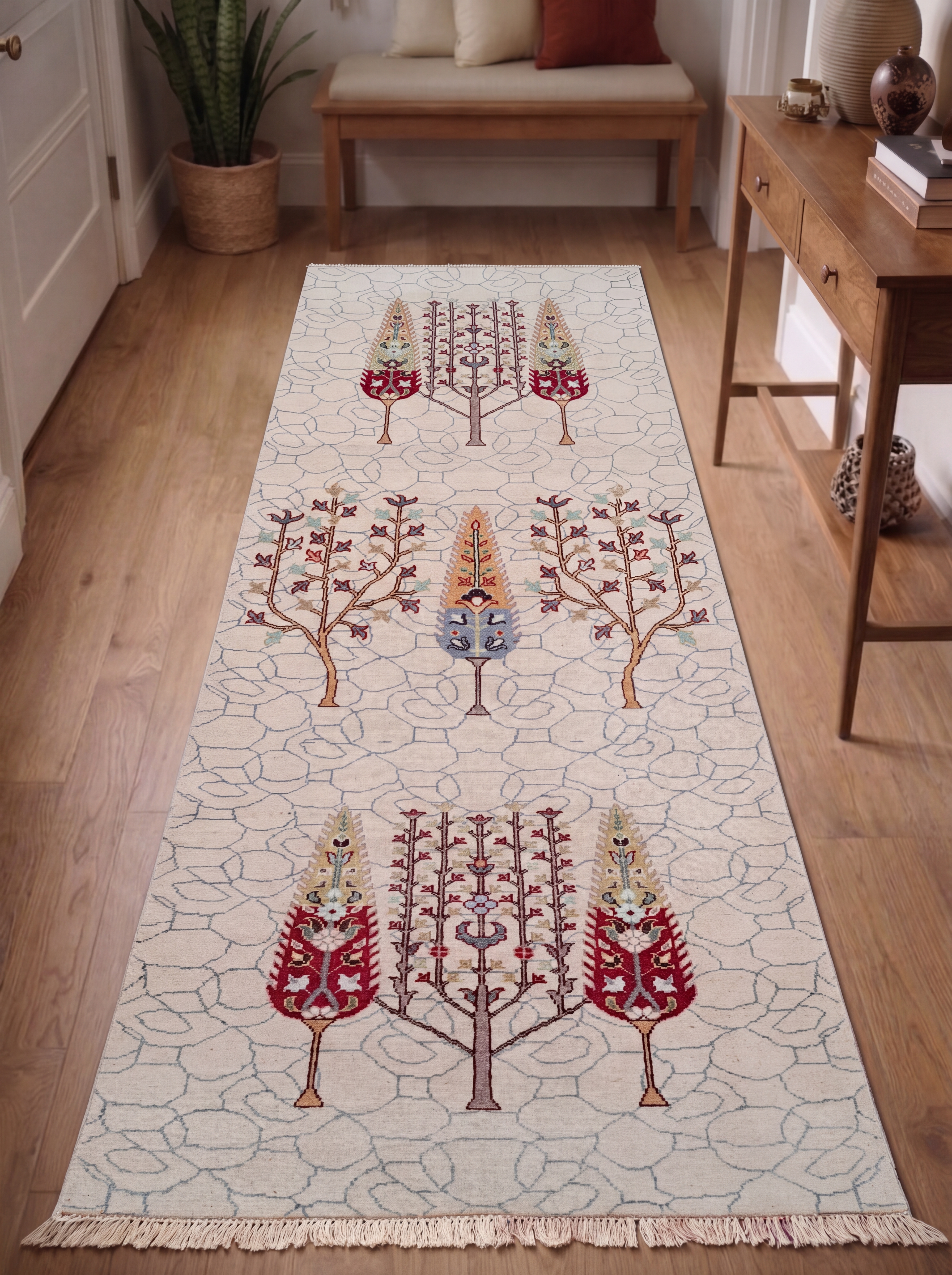 Ottoman Tree of Life Ivory Runner, Istanbul, Turkey (Ottoman Court Style) tribal rug, in antique ivory, Wool, 280 × 98 cm (9'2" × 3'3"), Nasim Carpets Malaysia — view 2