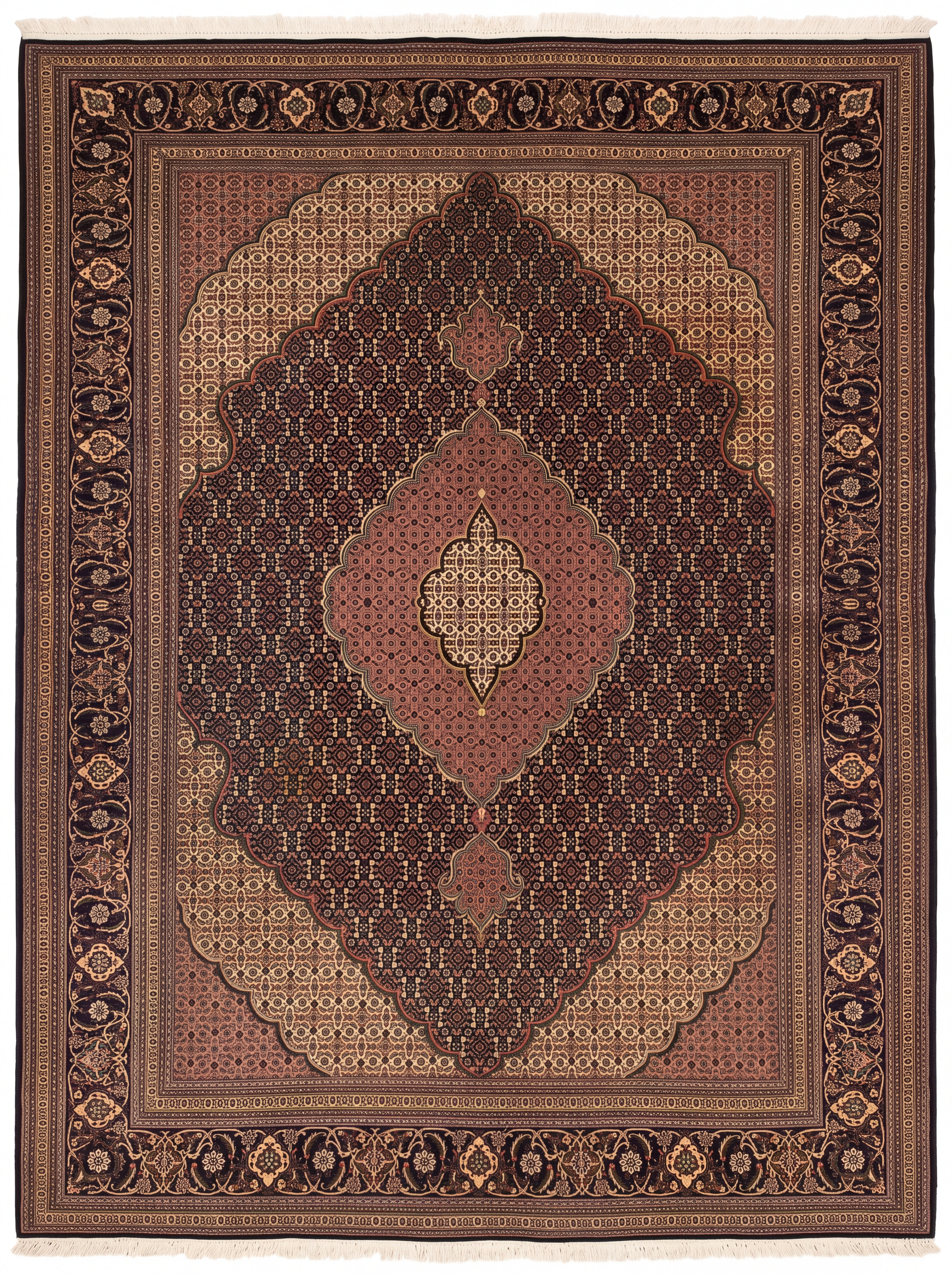 Tabriz Mahi Medallion Midnight Brown, Tabriz, East Azerbaijan Province, Iran persian rug, in midnight blue, Wool, 213 × 305 cm (7'0" × 10'0"), Nasim Carpets Malaysia — view 1