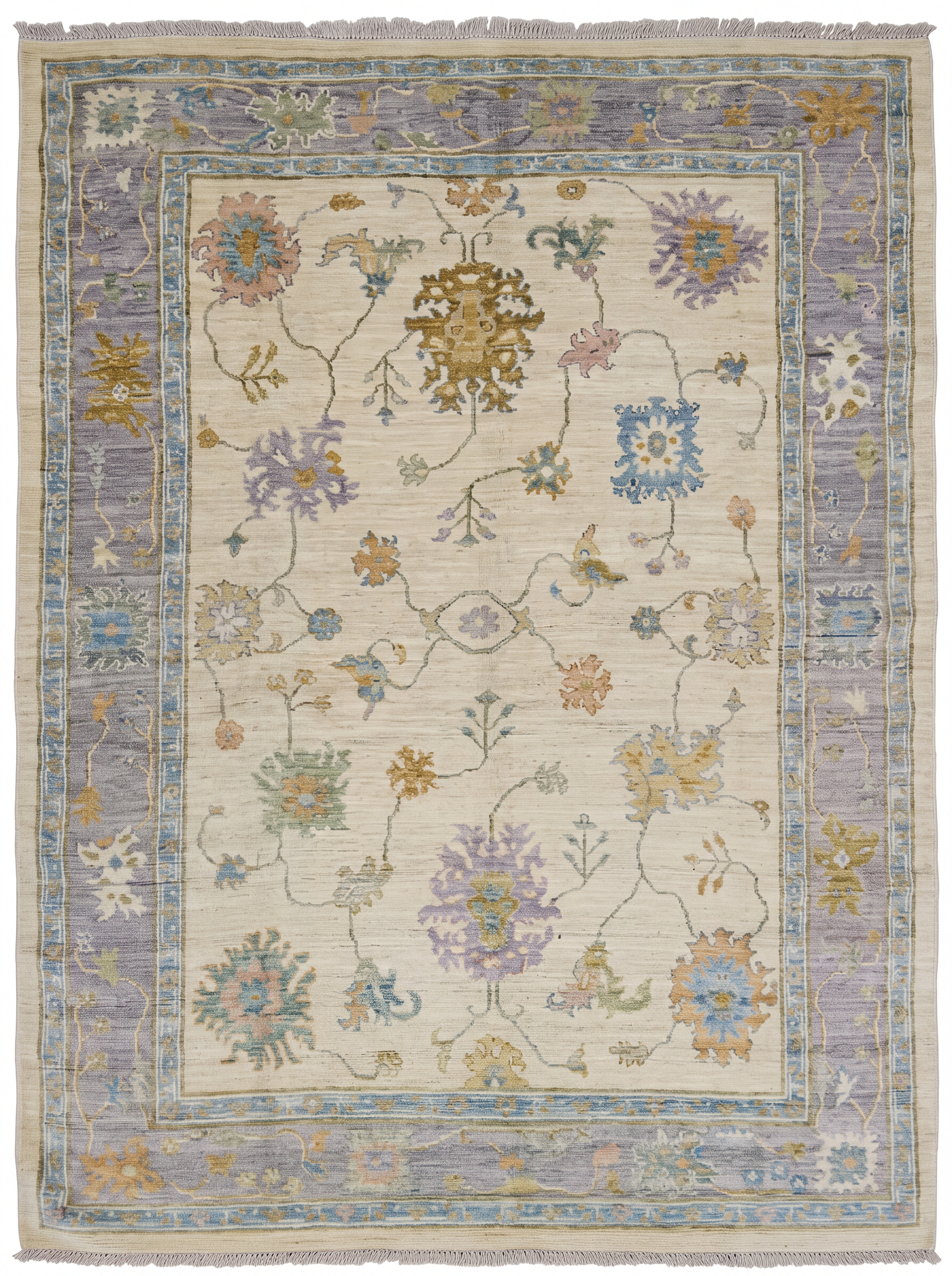 Chobi Oushak Allover Ivory, Peshawar, Pakistan (Chobi Oushak tradition, inspired by classical Turkish Oushak weaving) tribal rug, in antique ivory, Wool, 189 × 274 cm (6'2" × 9'0"), Nasim Carpets Malaysia — view 1