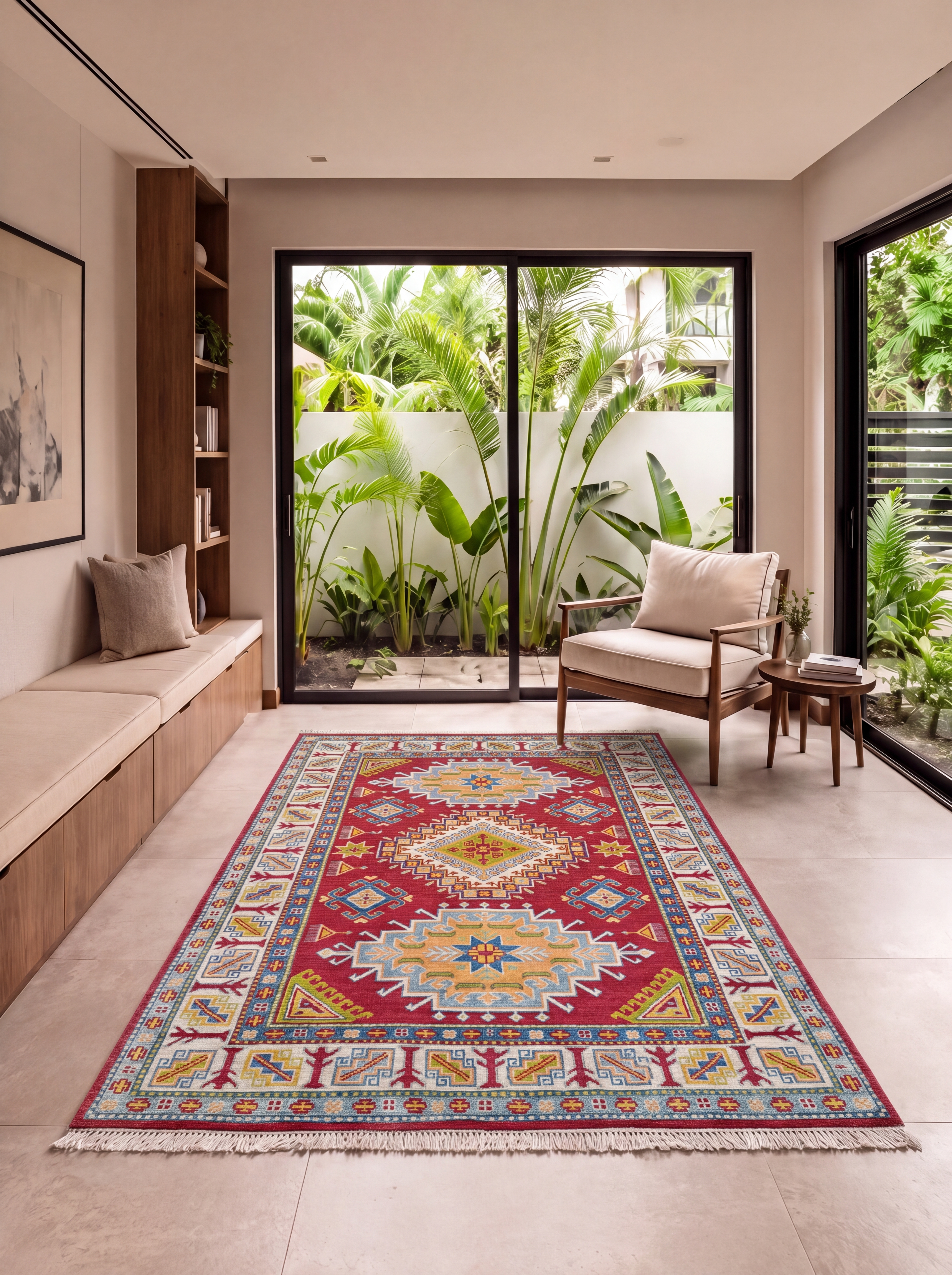 Kazakh Tribal Medallion Red, Kazakh, Afghanistan tribal rug, in madder red, Wool, 175 × 117 cm (5'9" × 3'10"), Nasim Carpets Malaysia — view 2