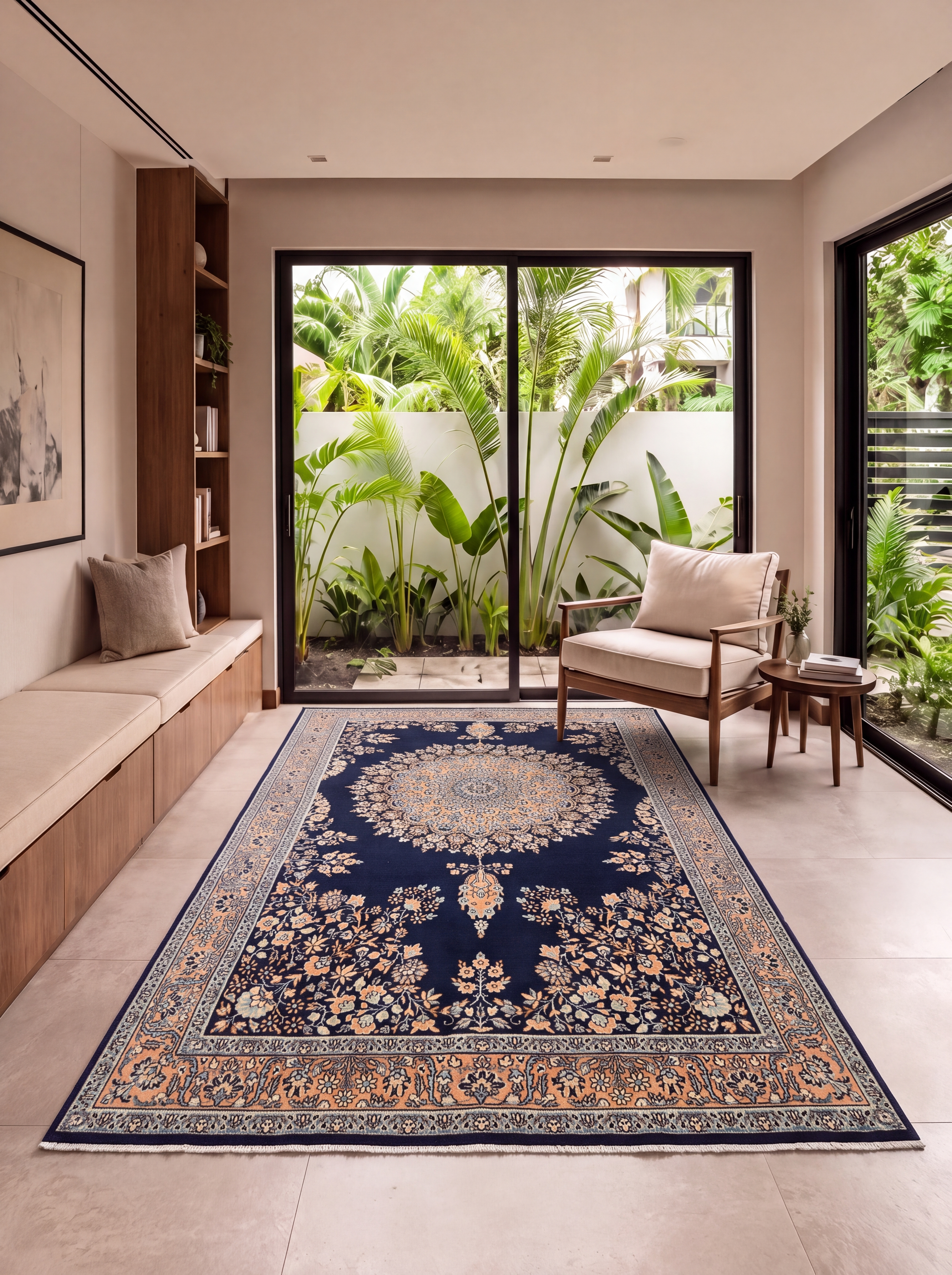 Kerman Medallion Navy, Kerman, Iran persian rug, in midnight navy, Wool, 143 × 244 cm (4'8" × 8'0"), Nasim Carpets Malaysia — view 2