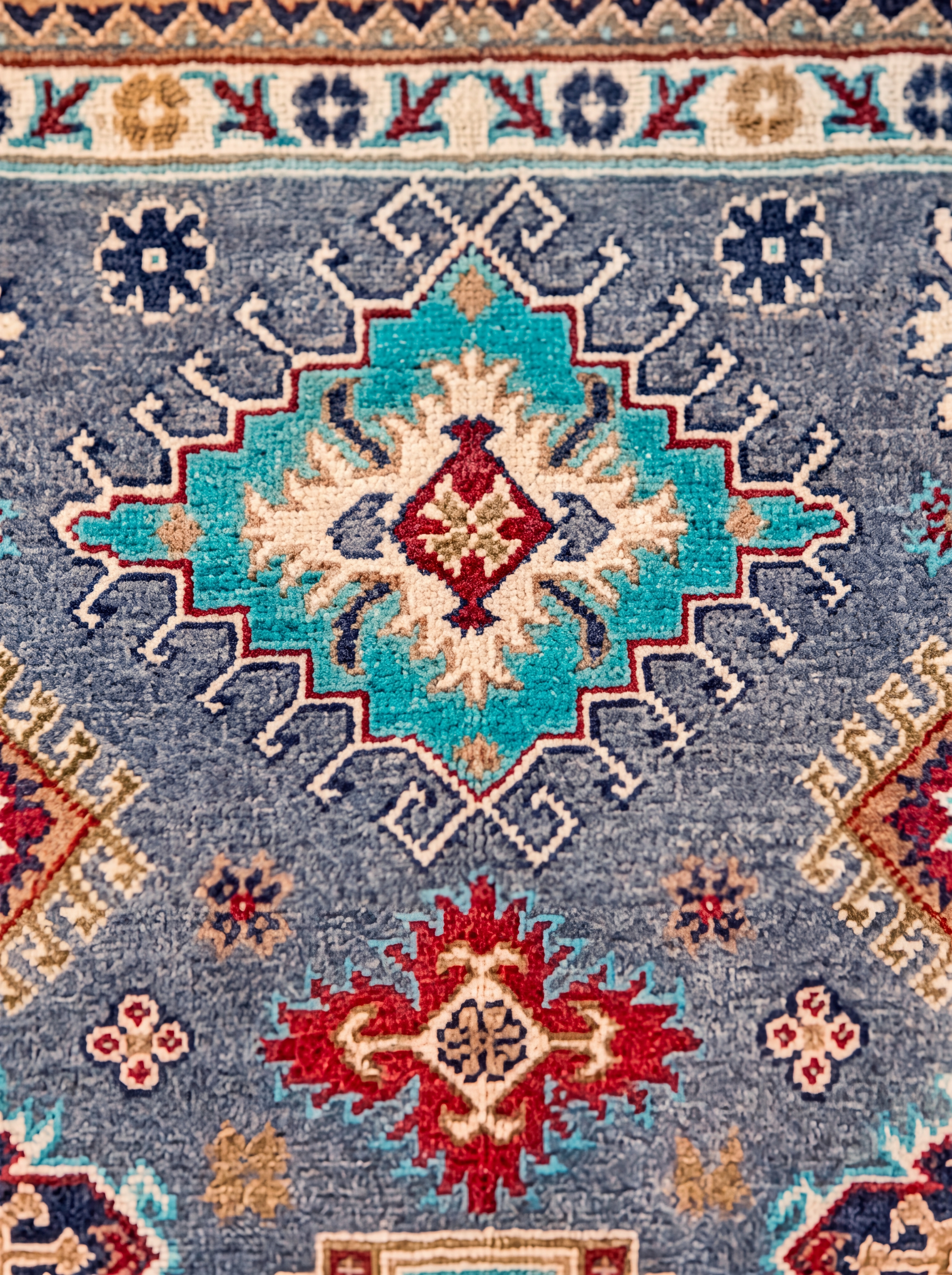 Kazakh Medallion Grey Ferozi, Kazakh-style, Afghanistan (Revival Kazak) tribal rug, in slate grey, Wool, 124 × 184 cm (4'1" × 6'0"), Nasim Carpets Malaysia — view 3