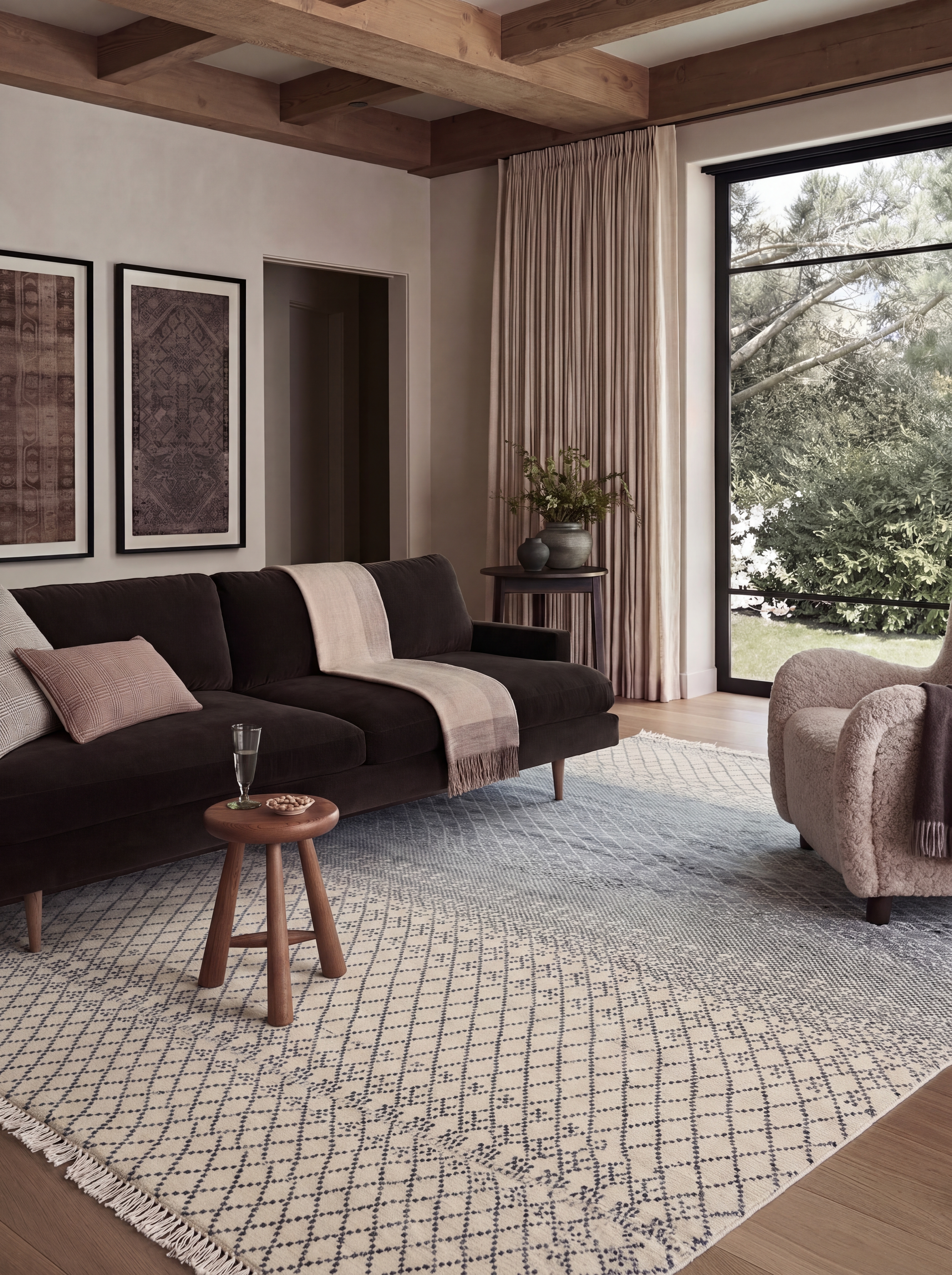 Moroccan Lattice Diamond Cream Grey, Morocco (Beni Ourain-inspired, North Africa) modern rug, in warm ivory, Wool, 152 × 244 cm (5'0" × 8'0"), Nasim Carpets Malaysia — view 2