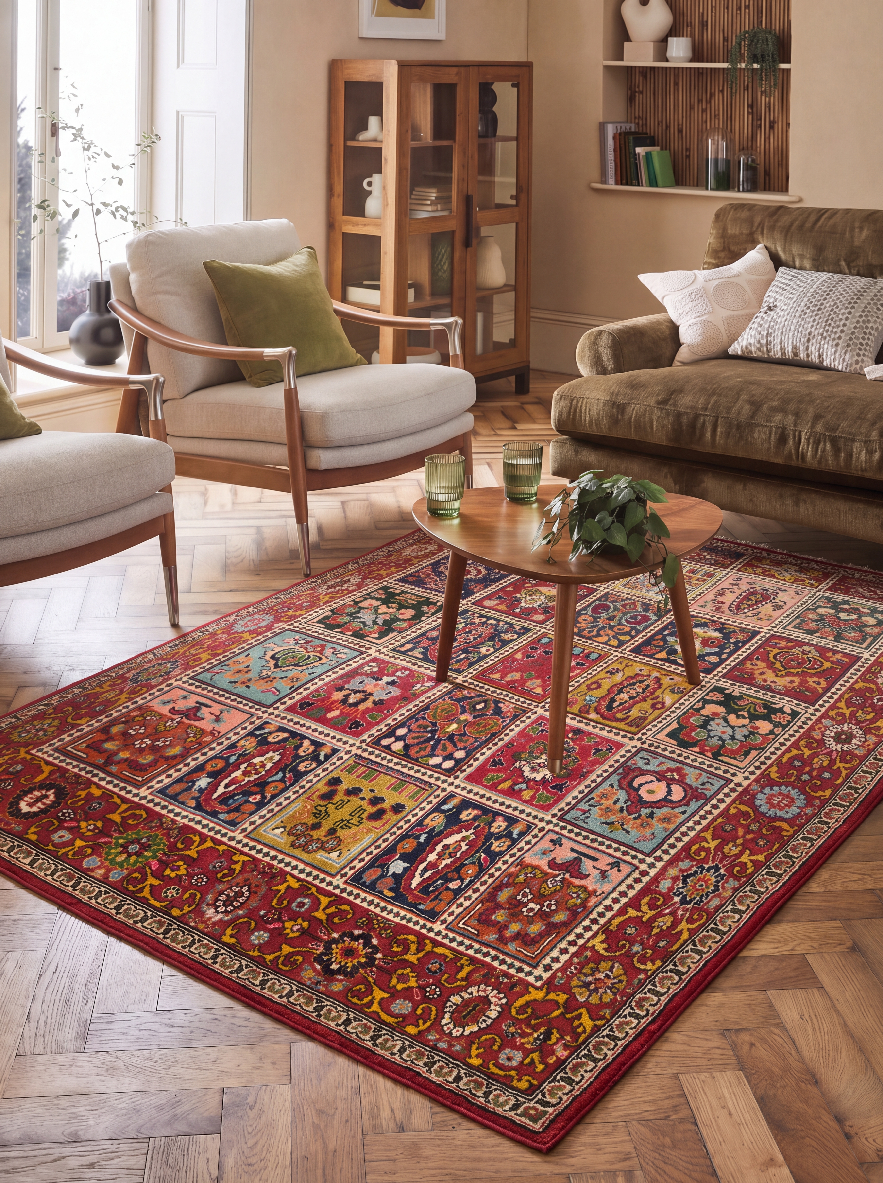 Bakhtiari Panel Garden Multicolour, Chahar Mahal va Bakhtiari, Iran persian rug, in madder red, Wool, 137 × 213 cm (4'6" × 7'0"), Nasim Carpets Malaysia — view 2