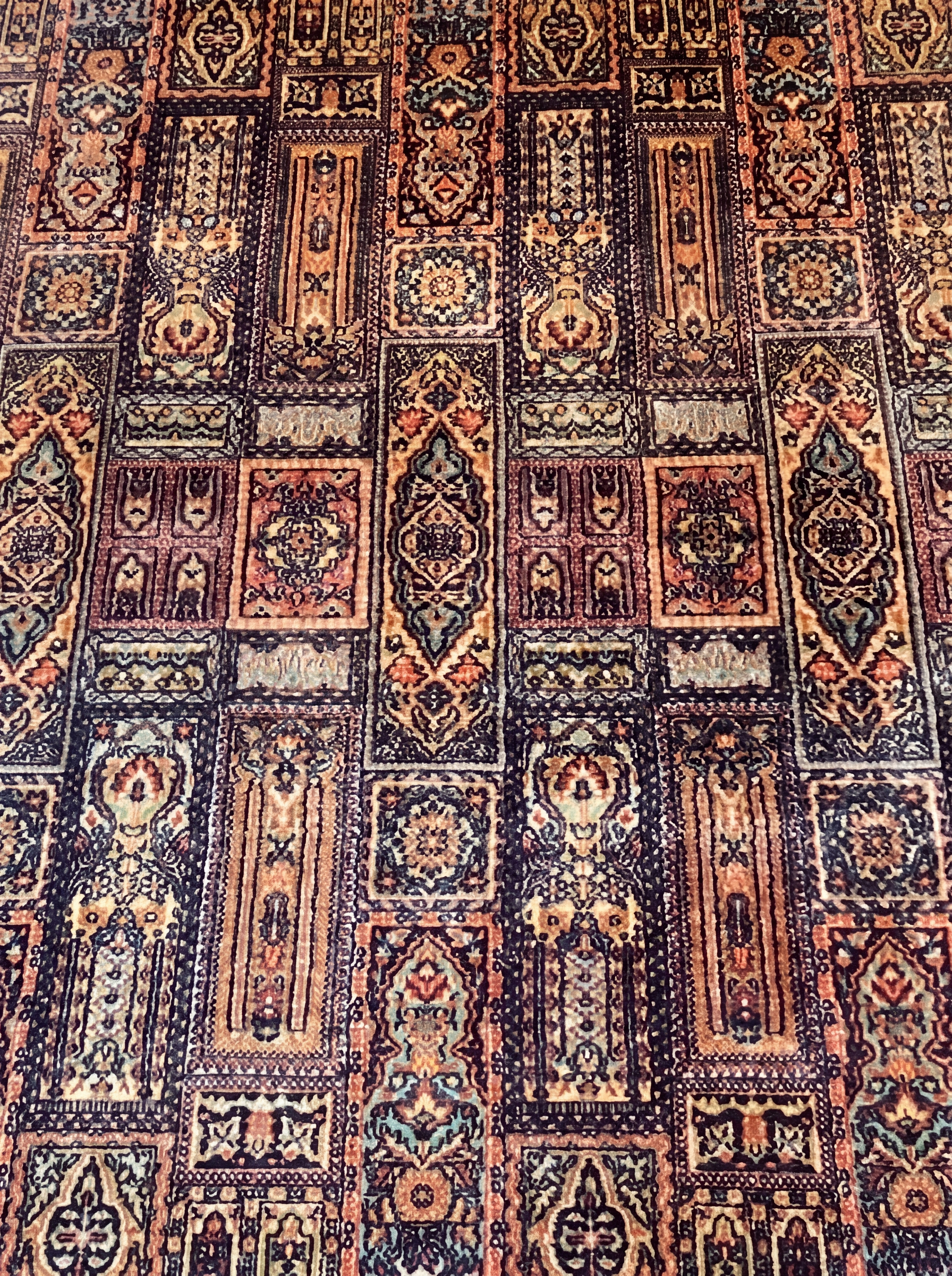 Kashmir Silk Compartment Teal Gold, Kashmir, India persian rug, in antique gold, Pure Silk, 244 × 335 cm (8'0" × 11'0"), Nasim Carpets Malaysia — view 3