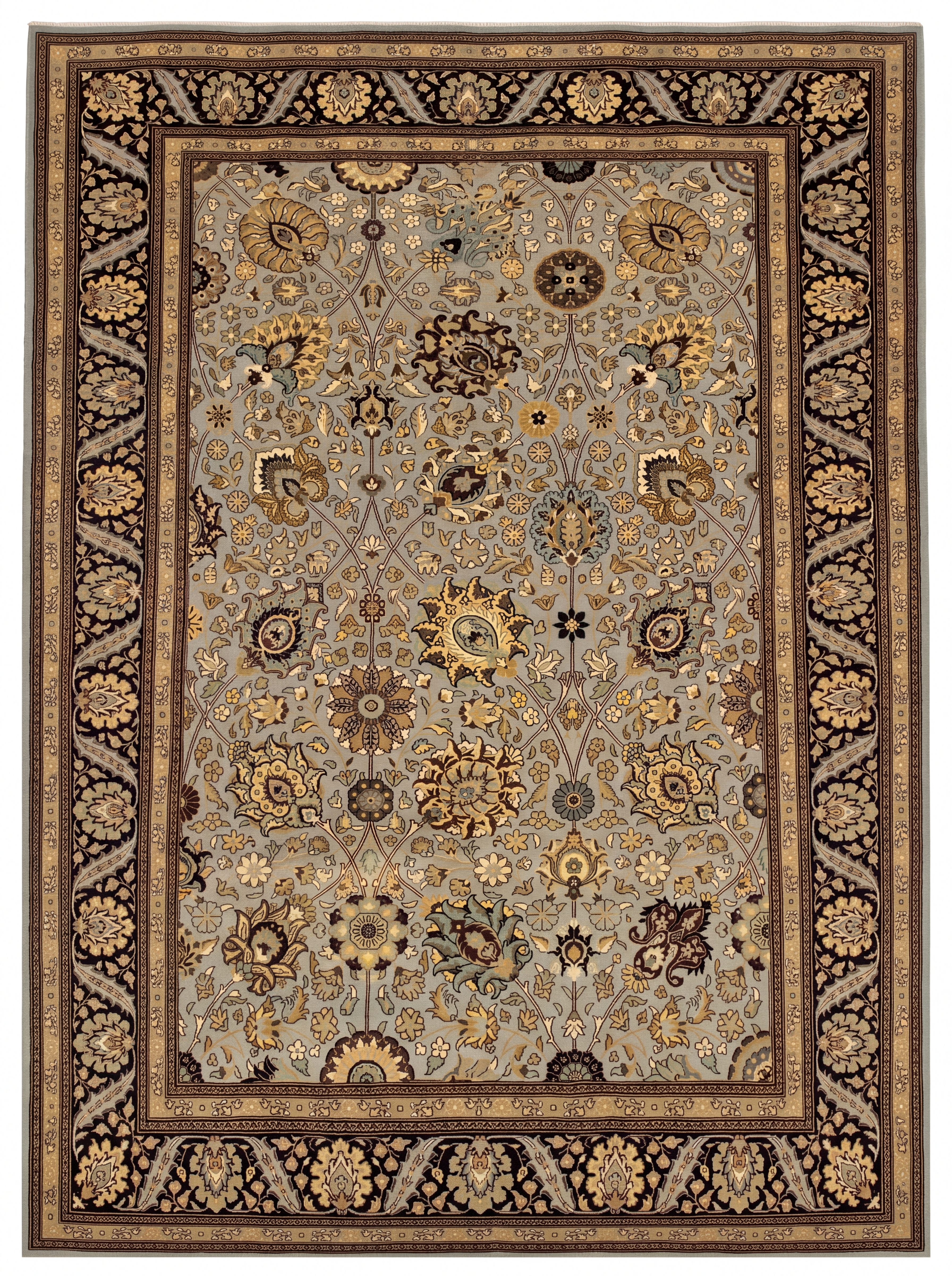 Qum All-Over Floral Steel Blue, Qum, Iran persian rug, in steel blue, Wool, 213 × 305 cm (7'0" × 10'0"), Nasim Carpets Malaysia — view 1