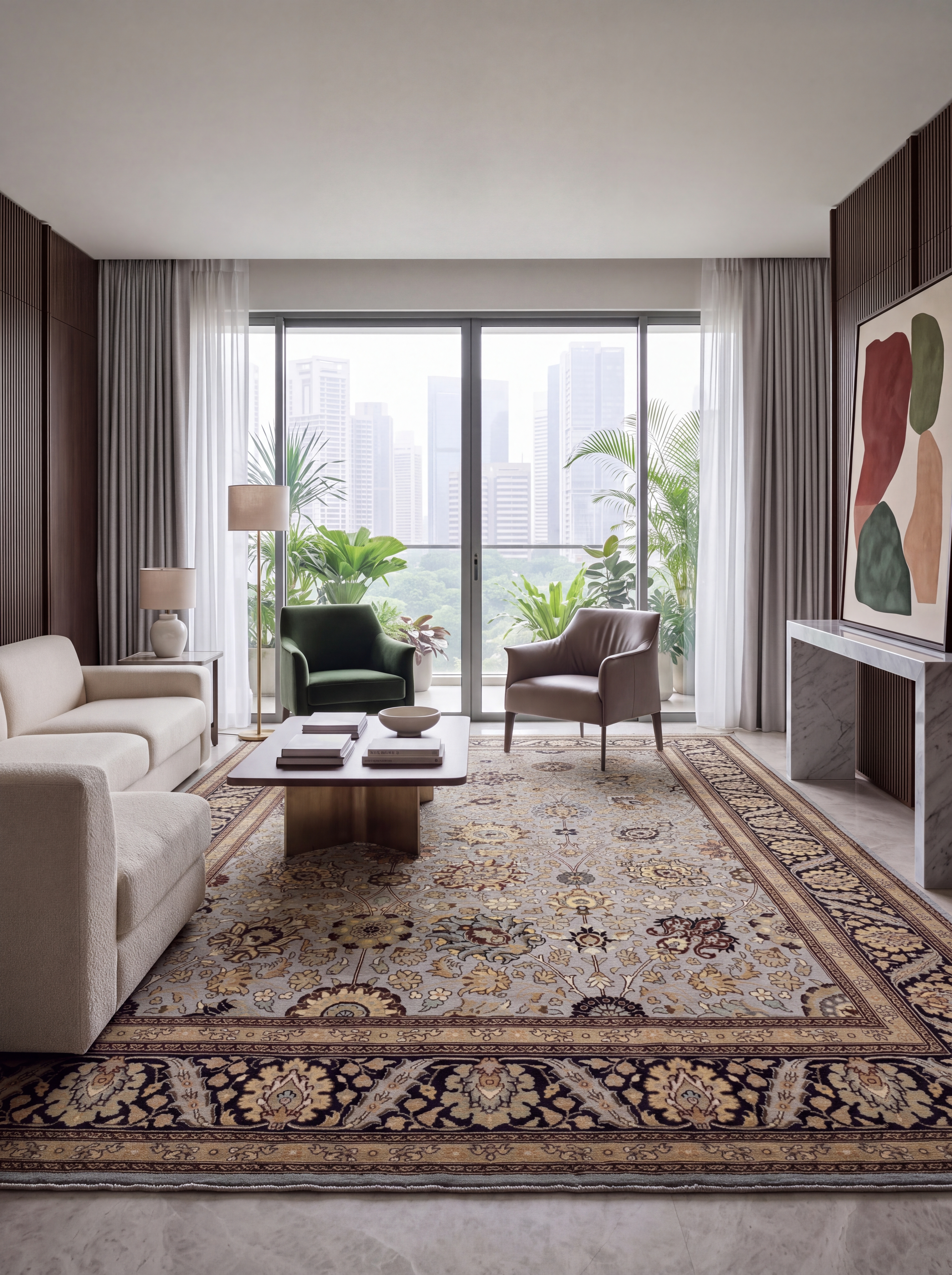 Qum All-Over Floral Steel Blue, Qum, Iran persian rug, in steel blue, Wool, 213 × 305 cm (7'0" × 10'0"), Nasim Carpets Malaysia — view 2