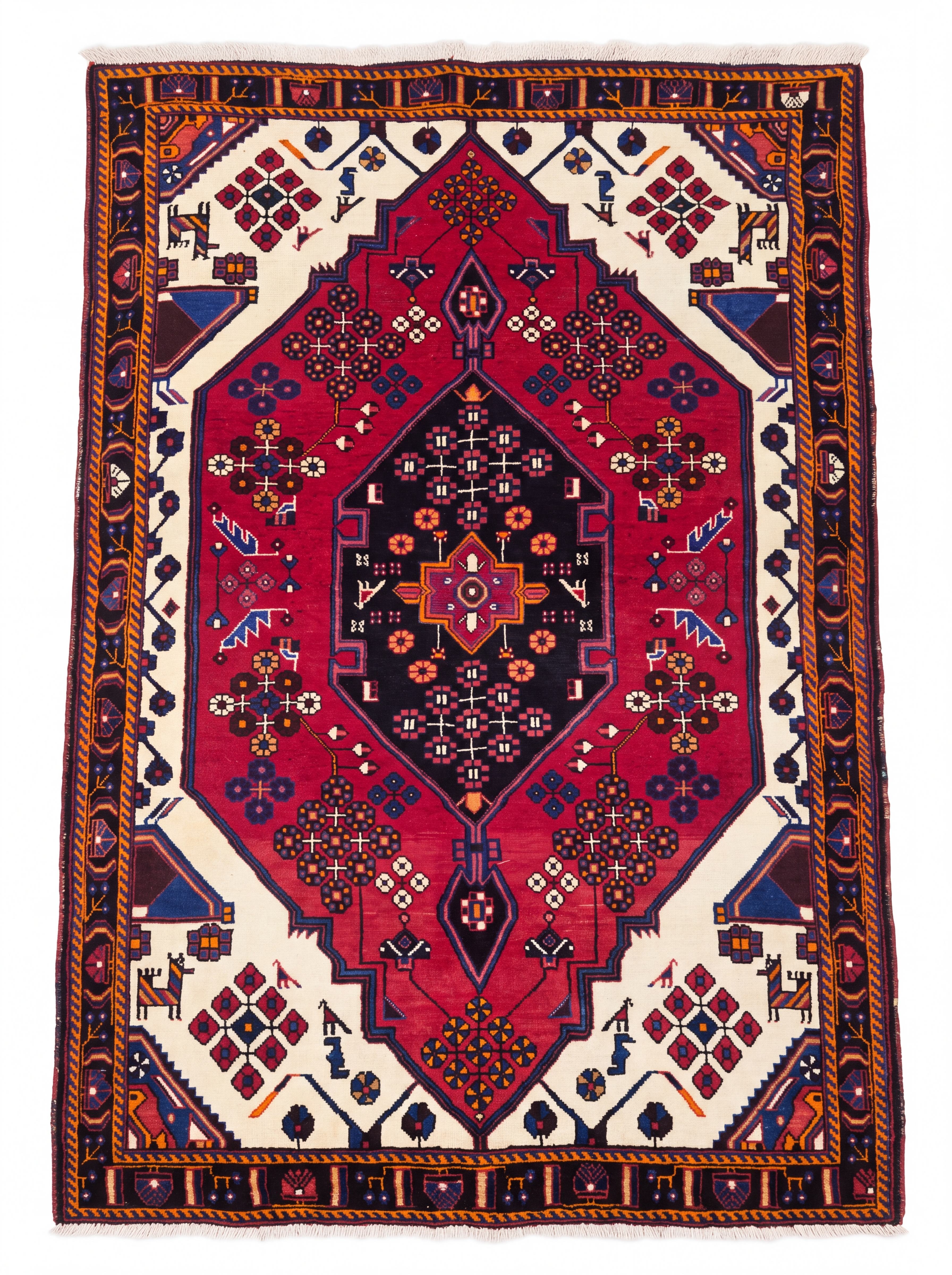 Hamadan Tribal Medallion Crimson, Hamadan Region, Iran tribal rug, in crimson red, Wool, 134 × 204 cm (4'5" × 6'8"), Nasim Carpets Malaysia — view 1