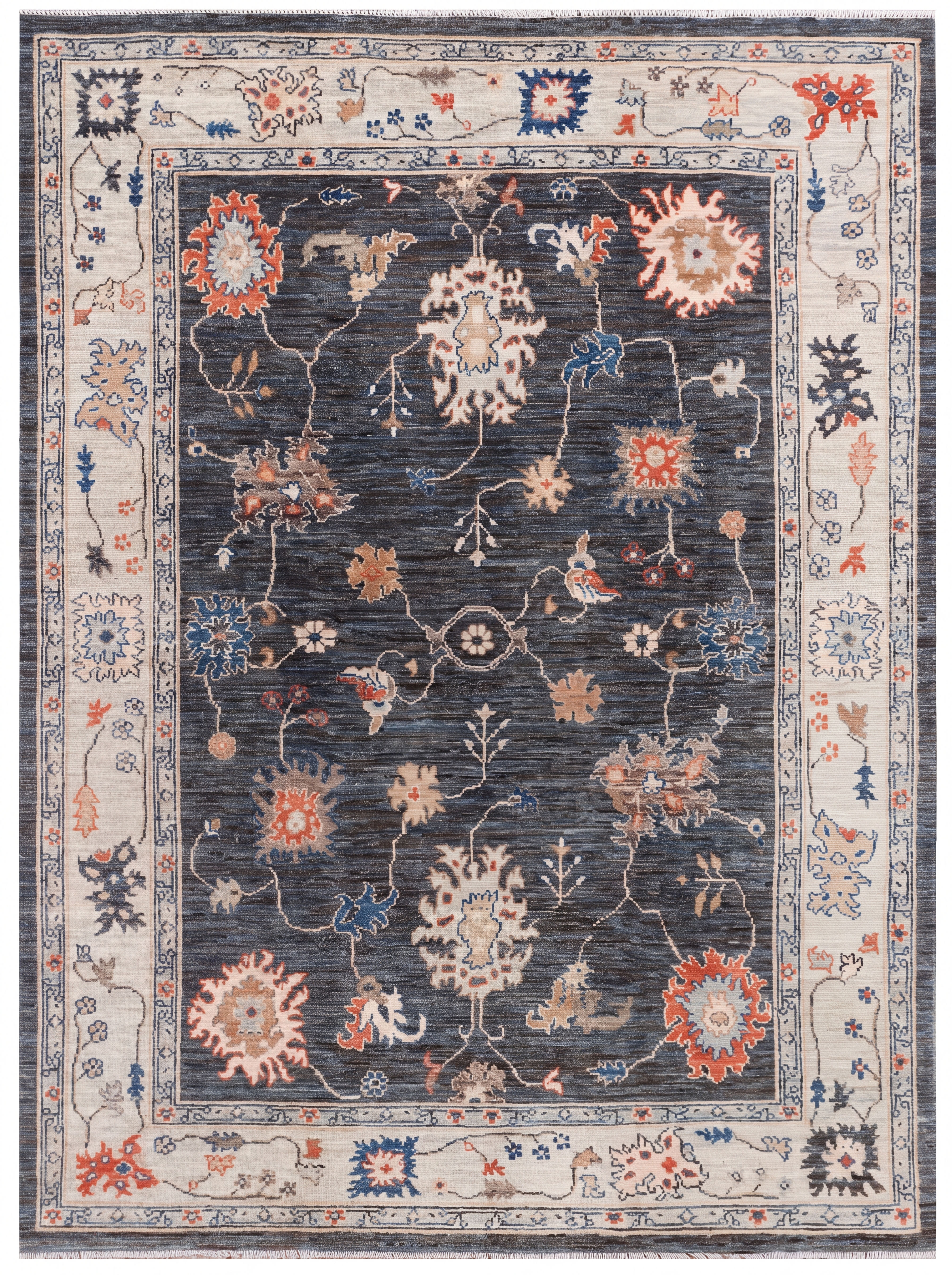 Ziegler Oushak Allover Midnight Blue, Peshawar, Pakistan (Ziegler-Oushak tradition) tribal rug, in midnight navy, Wool, 269 × 180 cm (8'10" × 5'11"), Nasim Carpets Malaysia — view 1