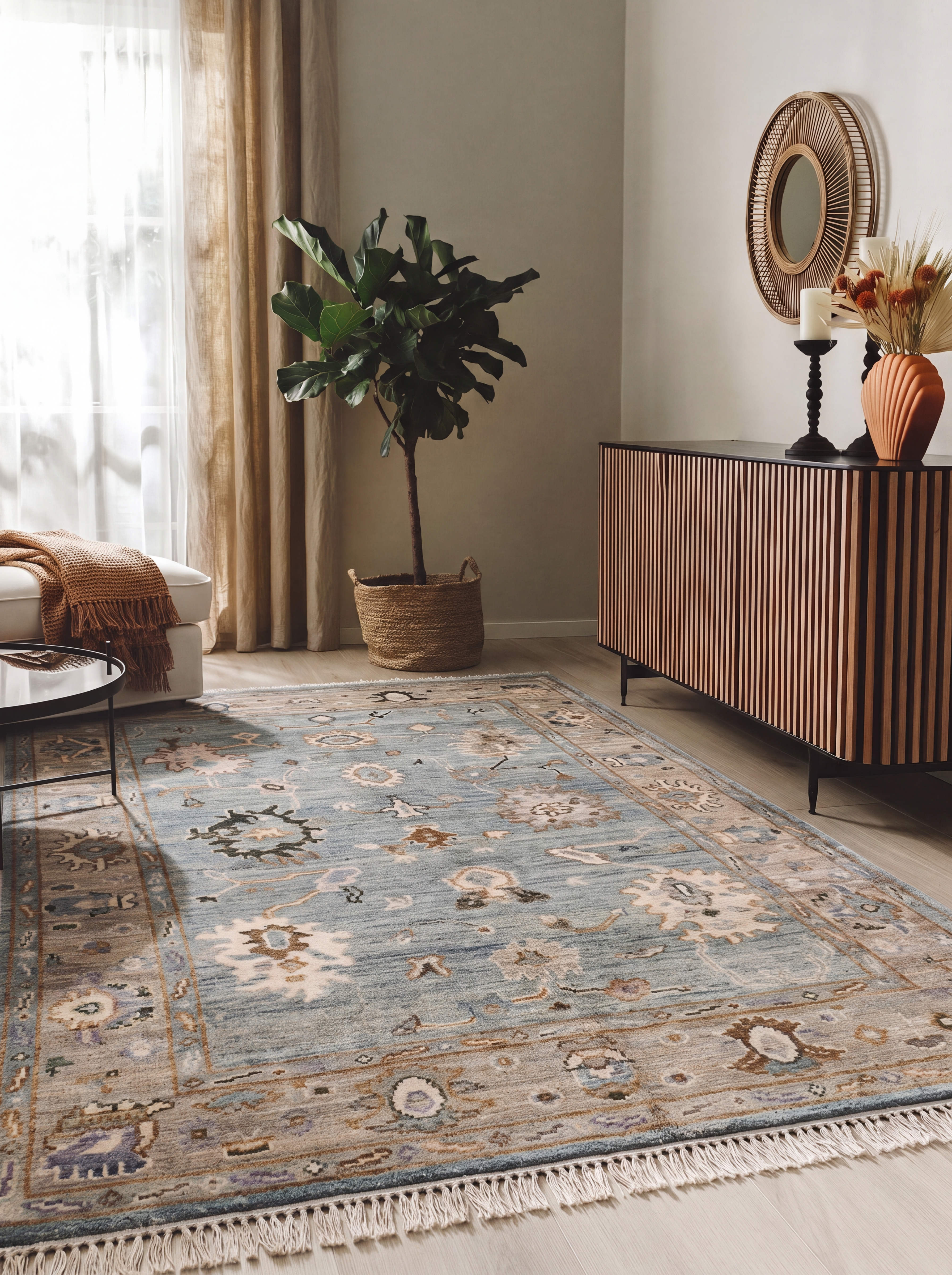 Sultanabad Allover Floral Steel Blue, Sultanabad (Arak), Iran persian rug, in steel blue, Wool, 190 × 125 cm (6'3" × 4'1"), Nasim Carpets Malaysia — view 2