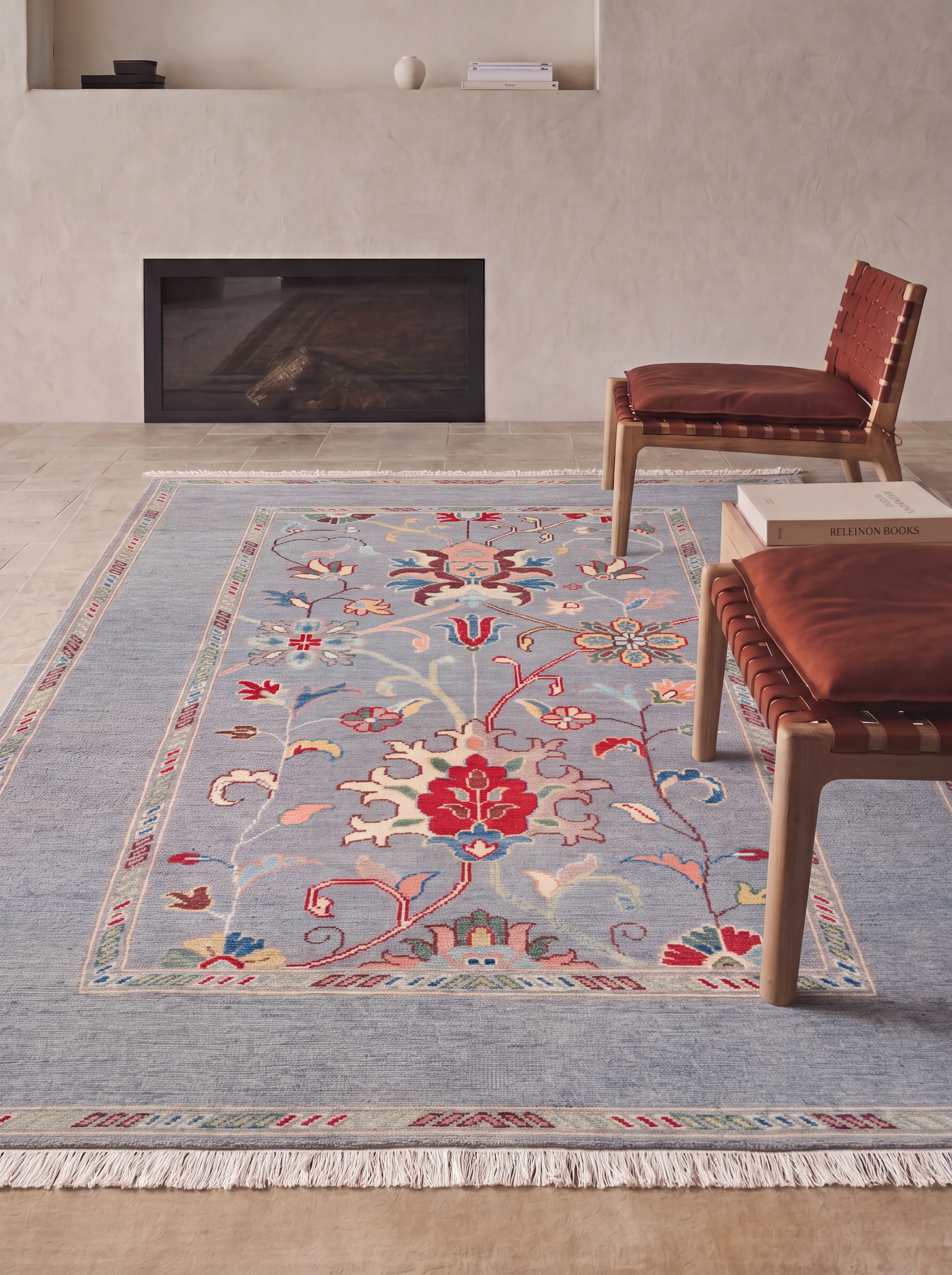Kazakh Vase Floral Steel Blue, Kazakistan tribal rug, in steel blue grey, Wool, 122 × 191 cm (4'0" × 6'3"), Nasim Carpets Malaysia — view 2