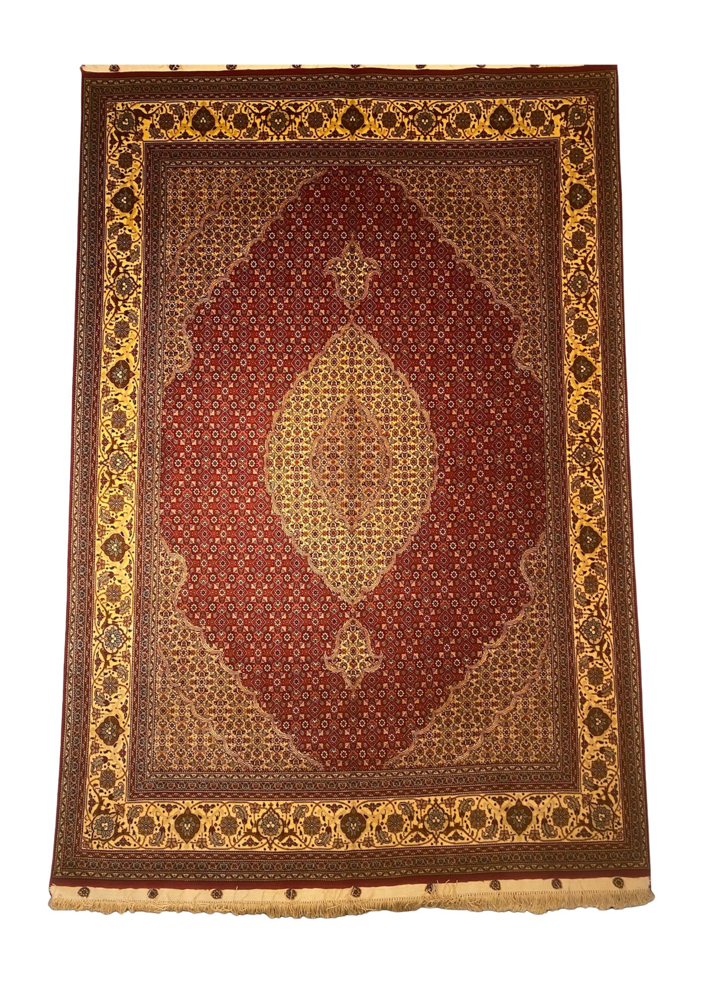 Tabriz Mahi Masterpiece, Tabriz persian rug, in red, Wool & Pure Silk, 152 × 244 cm (5'0" × 8'0"), Nasim Carpets Malaysia — view 1
