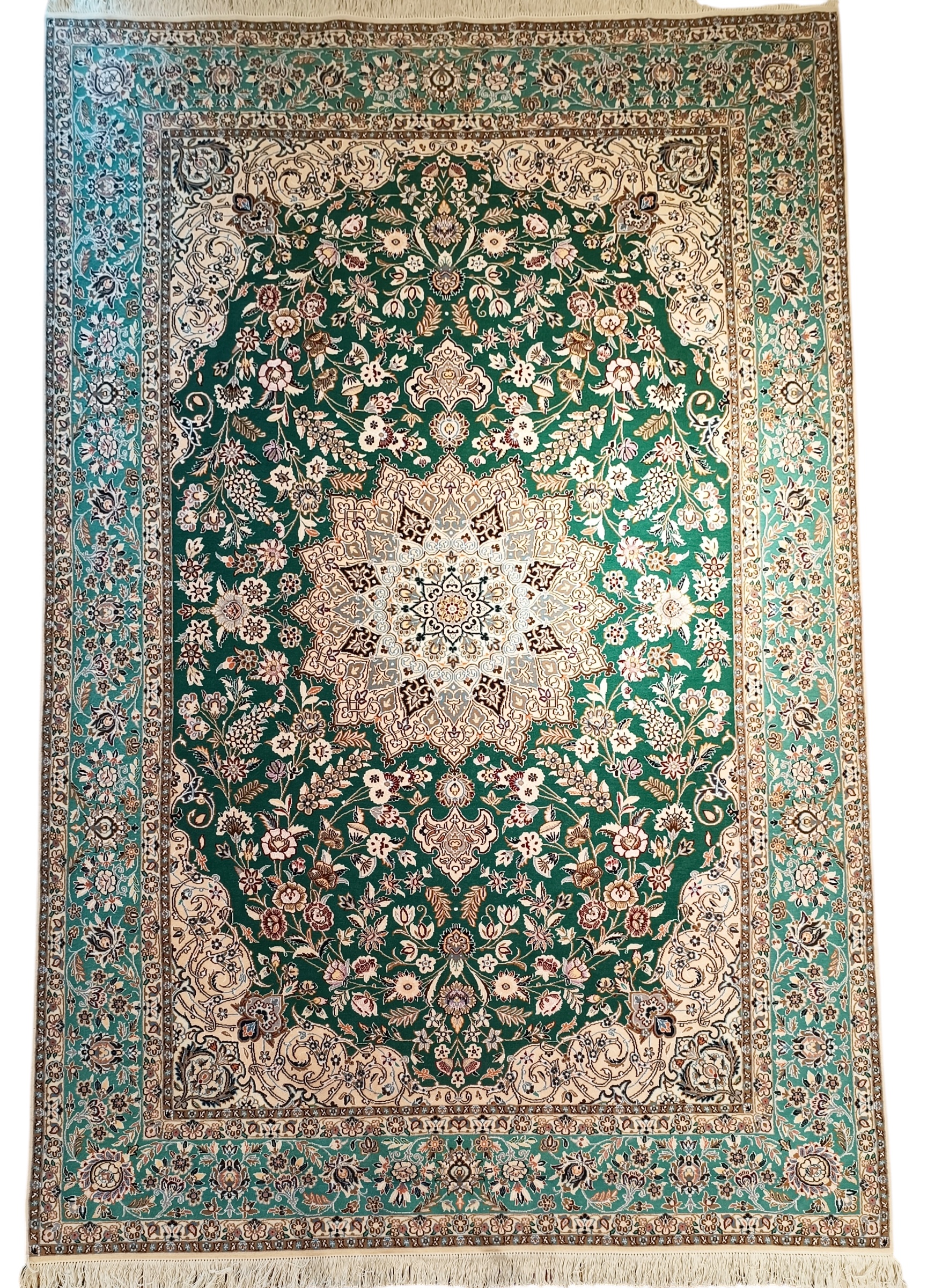 Nain Emerald Garden Medallion, Nain persian rug, in green, Wool & Pure Silk, 244 × 305 cm (8'0" × 10'0"), Nasim Carpets Malaysia — view 1