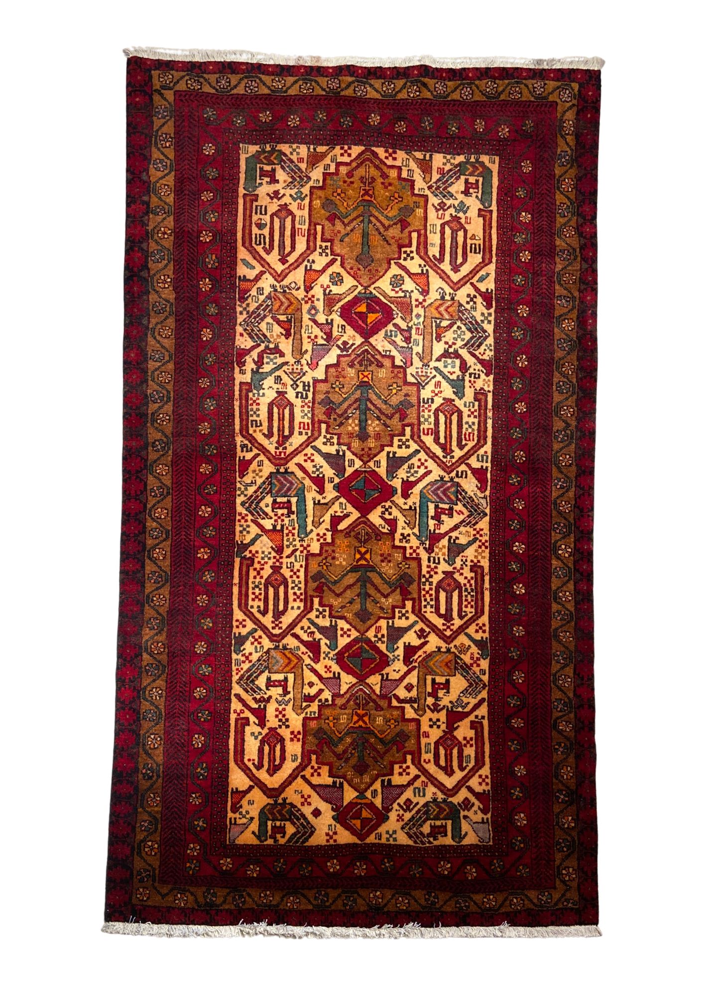 Balochi Garden Tree Of Life, in amber, Wool, 1.5 × 2.5 m (4'11" × 8'2"), Nasim Carpets Malaysia — view 1