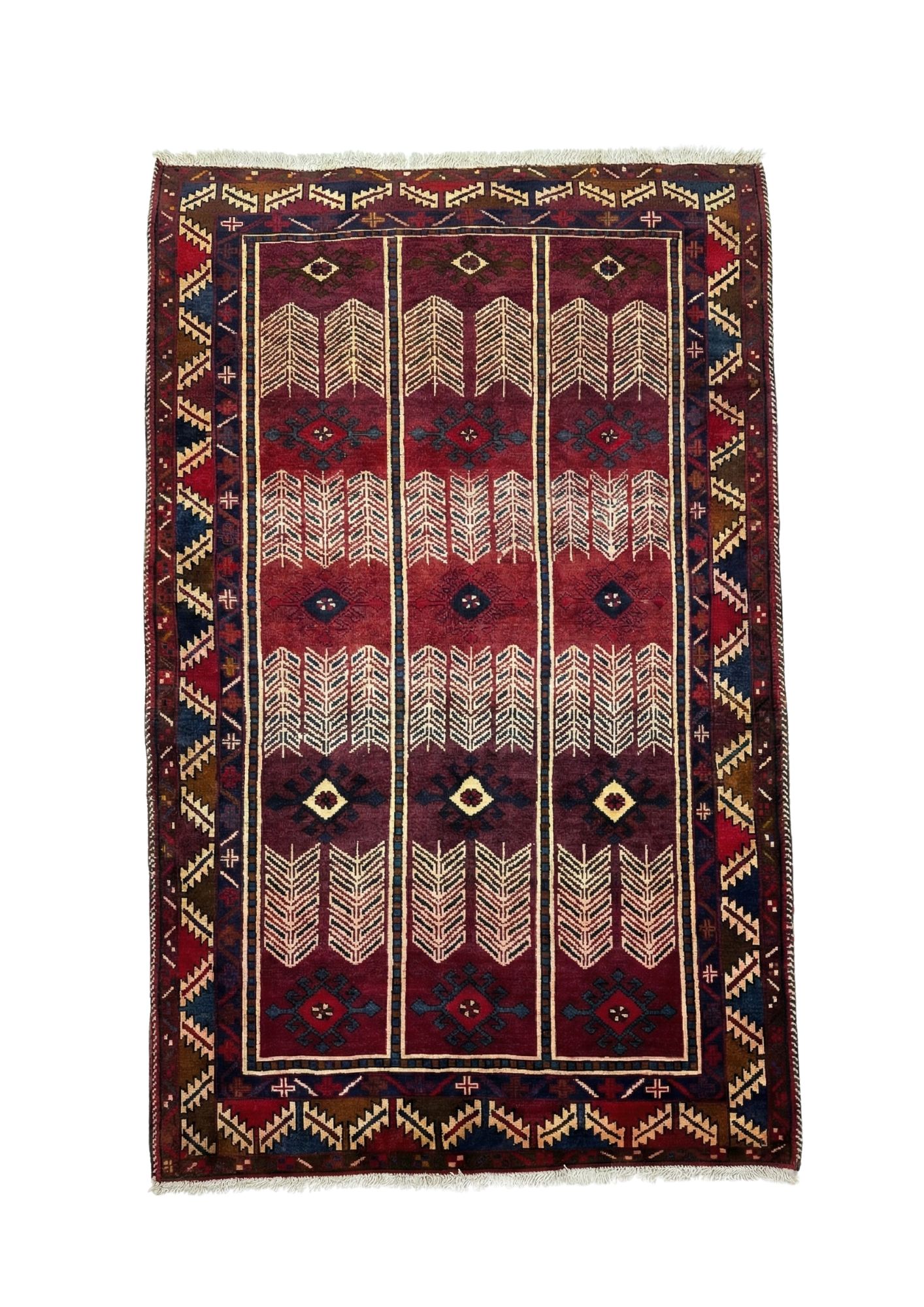 Vintage Baluchi Mihrab, in burgundy, Wool, 1.2 × 1.8 m (3'11" × 5'11"), Nasim Carpets Malaysia — view 1
