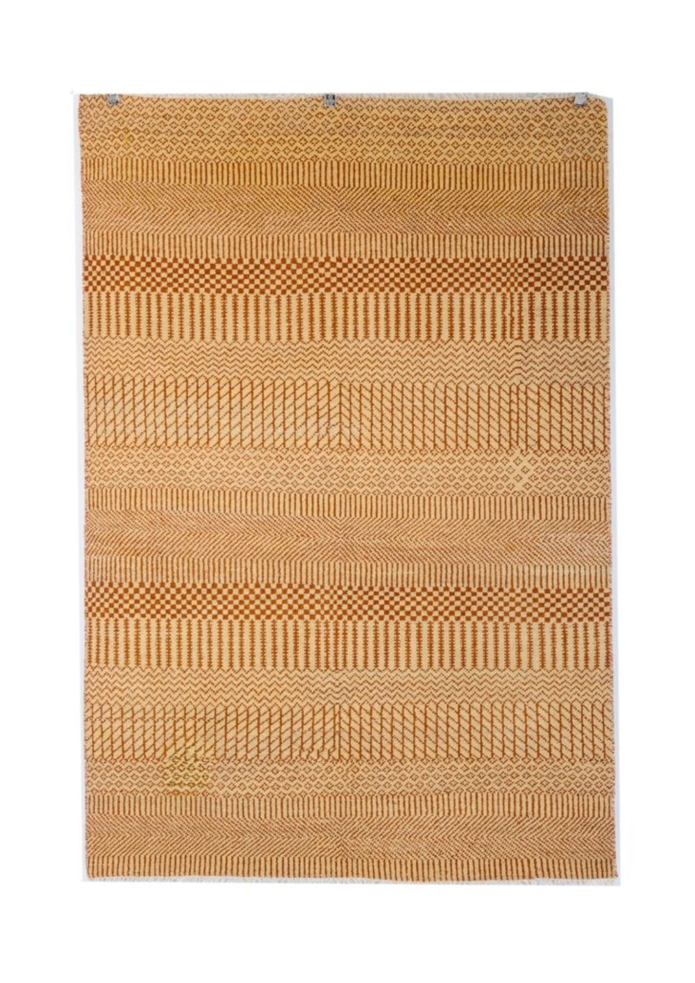 Desert Geometry Gabbeh Rug, in orange, Wool, 182 × 274 cm (6'0" × 9'0"), Nasim Carpets Malaysia — view 1