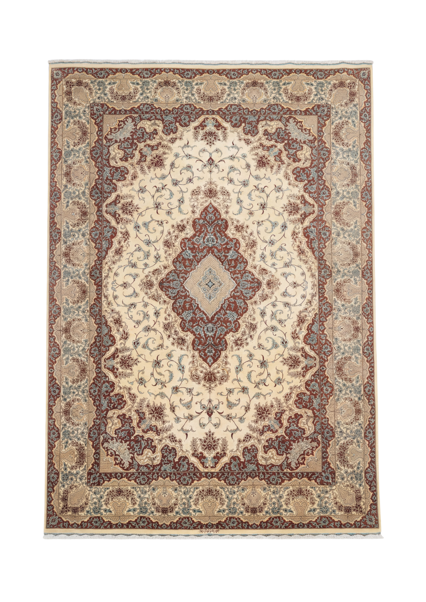 Qum Ivory Field Medallion, Tabriz persian rug, in ivory, Pure Silk, 213 × 305 cm (7'0" × 10'0"), Nasim Carpets Malaysia — view 1
