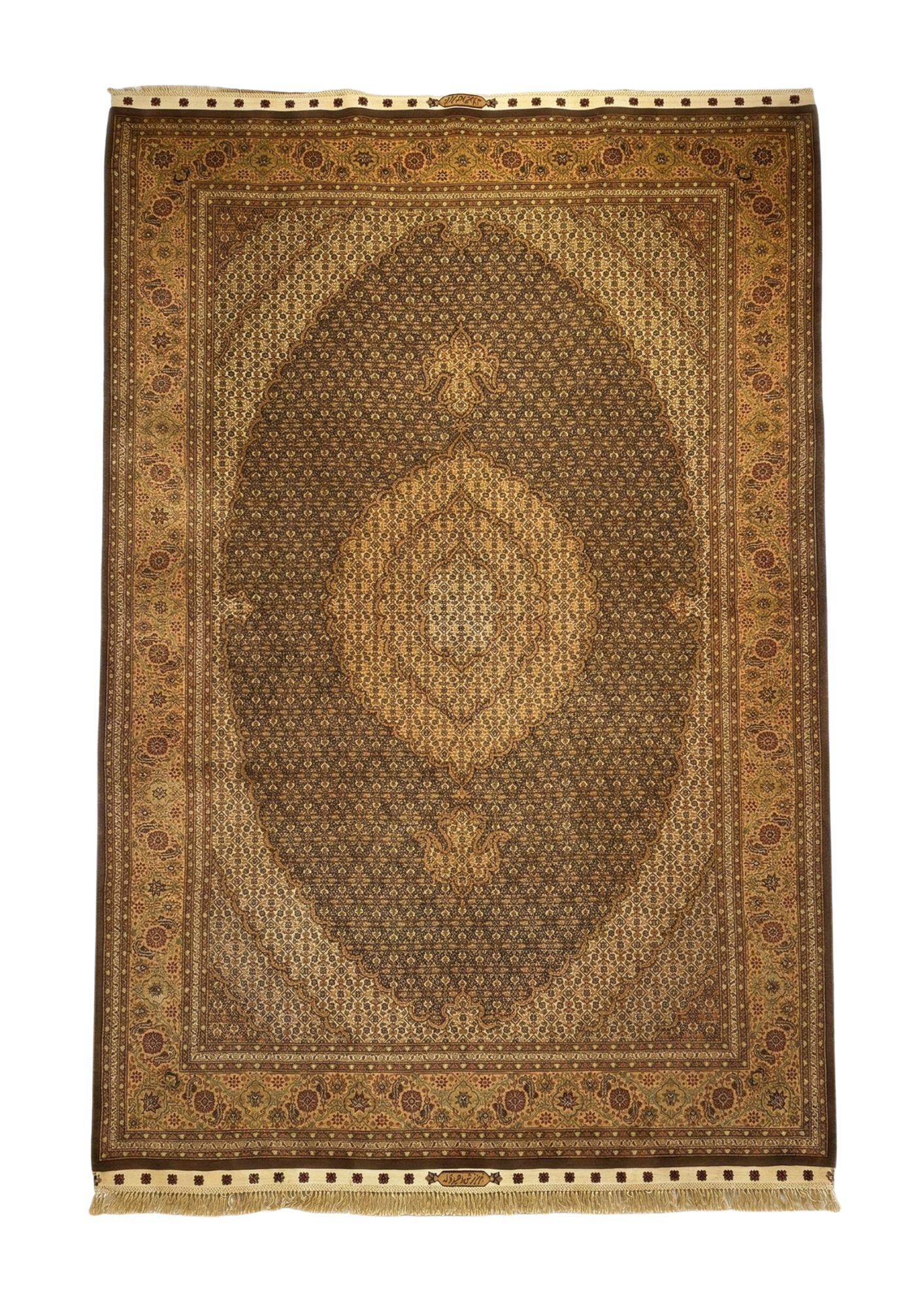 Tabriz Mahi Medallion, Tabriz persian rug, in brown, Wool & Pure Silk, 213 × 305 cm (7'0" × 10'0"), Nasim Carpets Malaysia — view 1