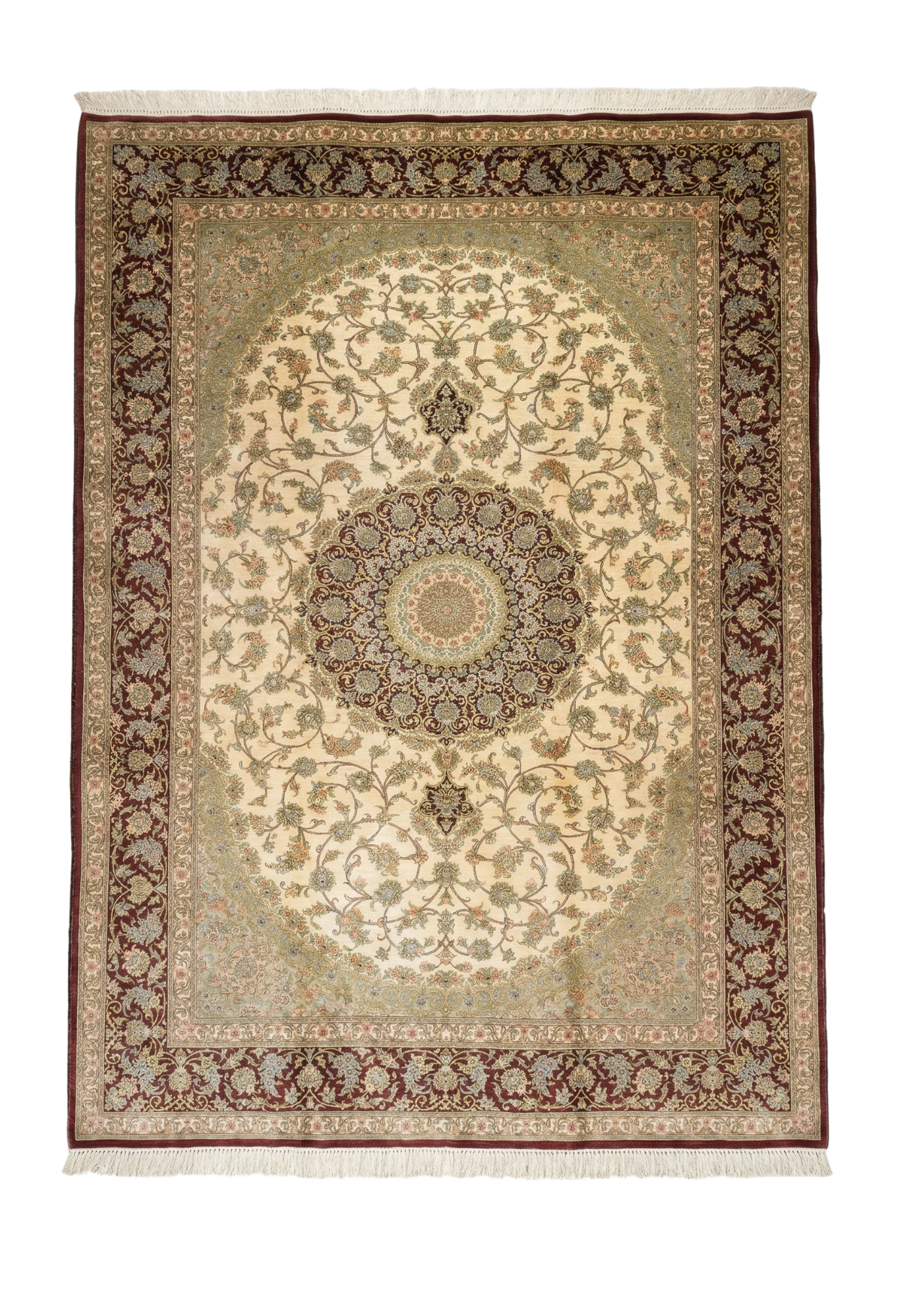 Qum Silk Ivory Medallion, Qum persian rug, in ivory, Pure Silk, 213 × 305 cm (7'0" × 10'0"), Nasim Carpets Malaysia — view 1