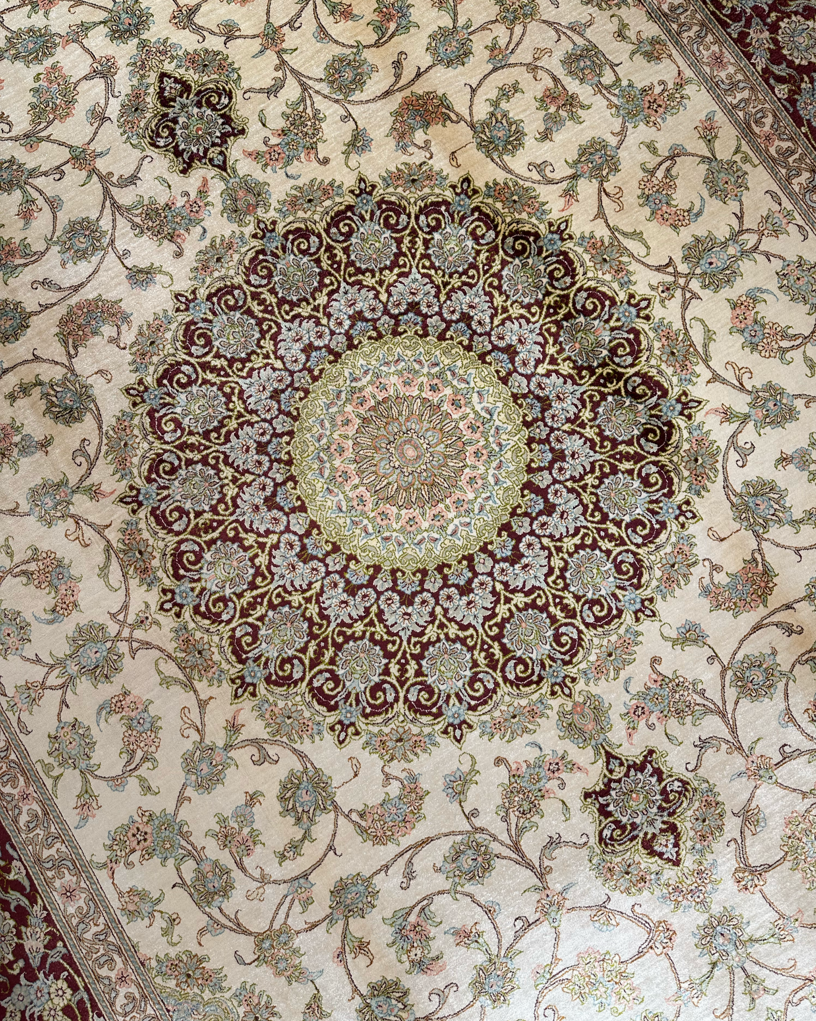 Qum Silk Ivory Medallion, Qum persian rug, in ivory, Pure Silk, 213 × 305 cm (7'0" × 10'0"), Nasim Carpets Malaysia — view 2