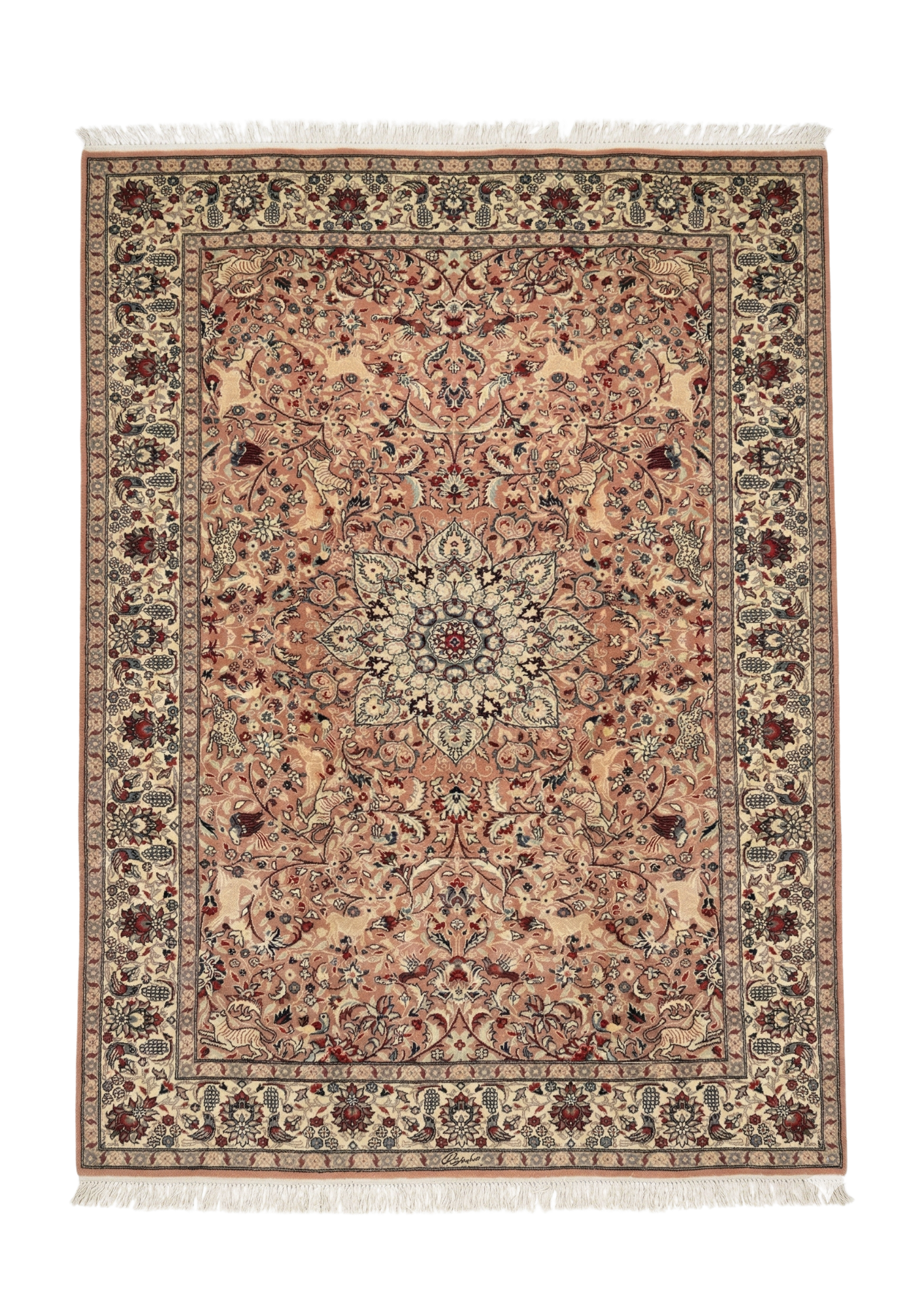 Isfahan-Style Animal Medallion, persian rug, 213 × 305 cm (7'0" × 10'0"), Wool