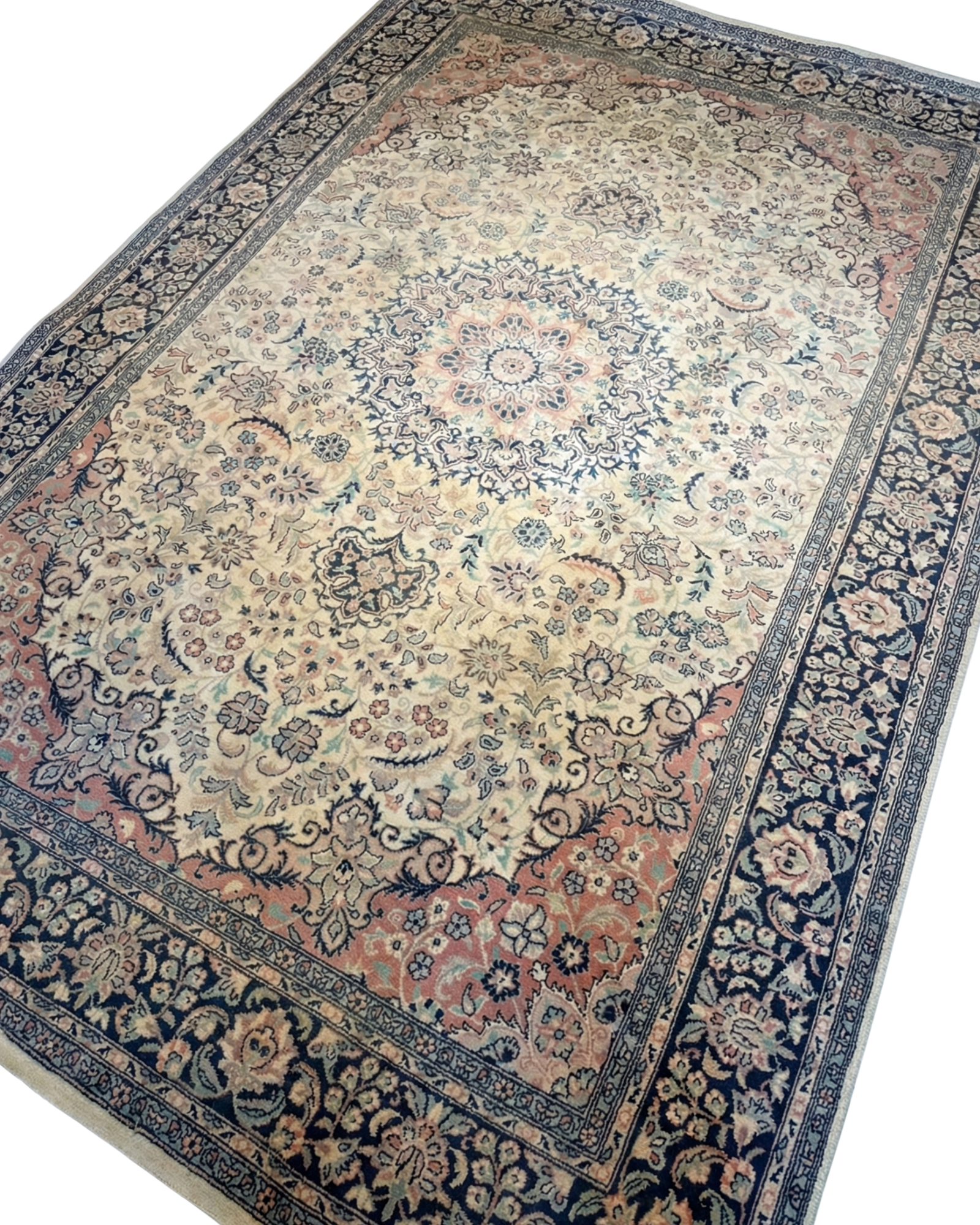 Vintage Kirman-Style Ivory Medallion, Pakistan collector-sale rug, in ivory, Wool, 213 × 305 cm (7'0" × 10'0"), Nasim Carpets Malaysia — view 3