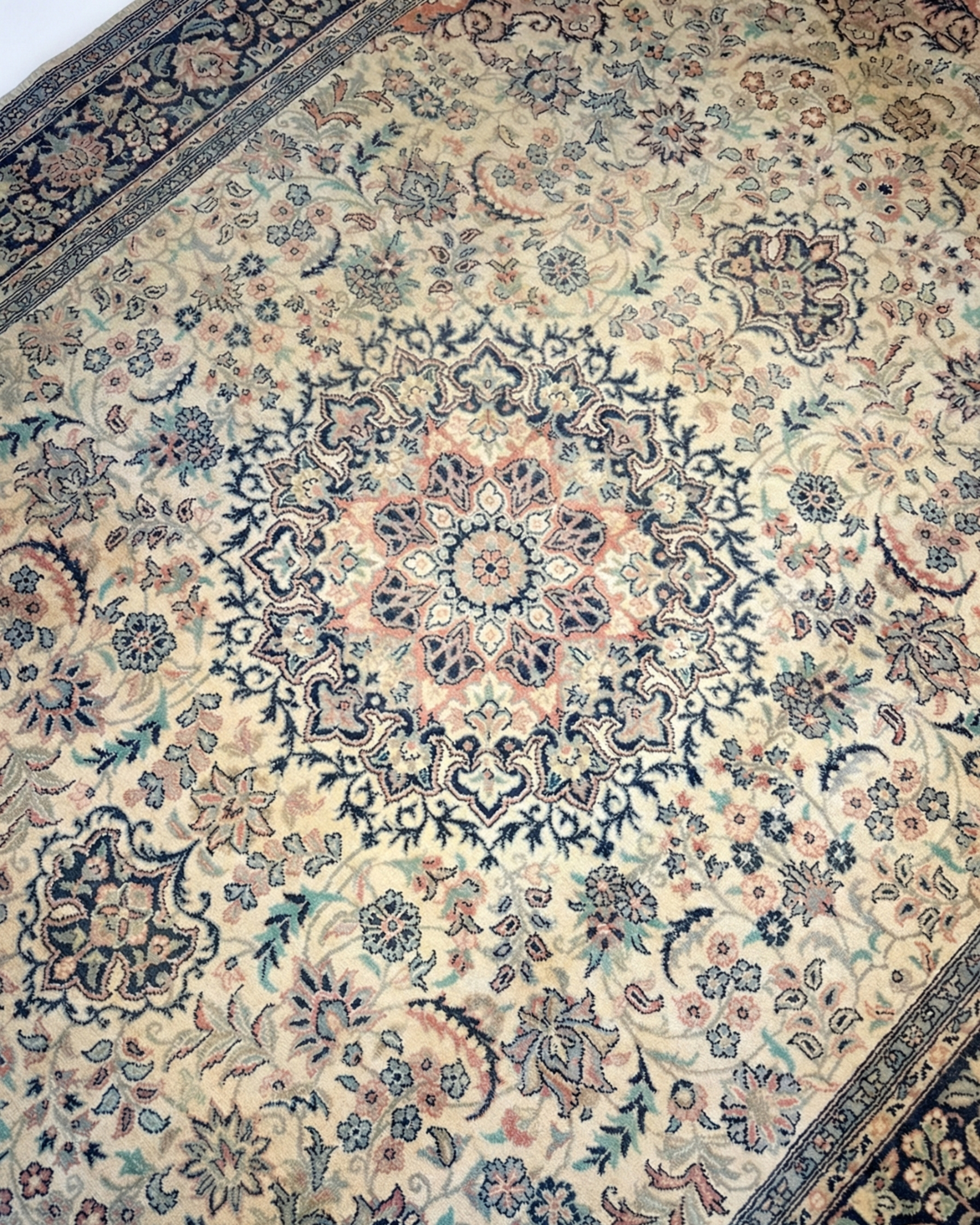 Vintage Kirman-Style Ivory Medallion, Pakistan collector-sale rug, in ivory, Wool, 213 × 305 cm (7'0" × 10'0"), Nasim Carpets Malaysia — view 2