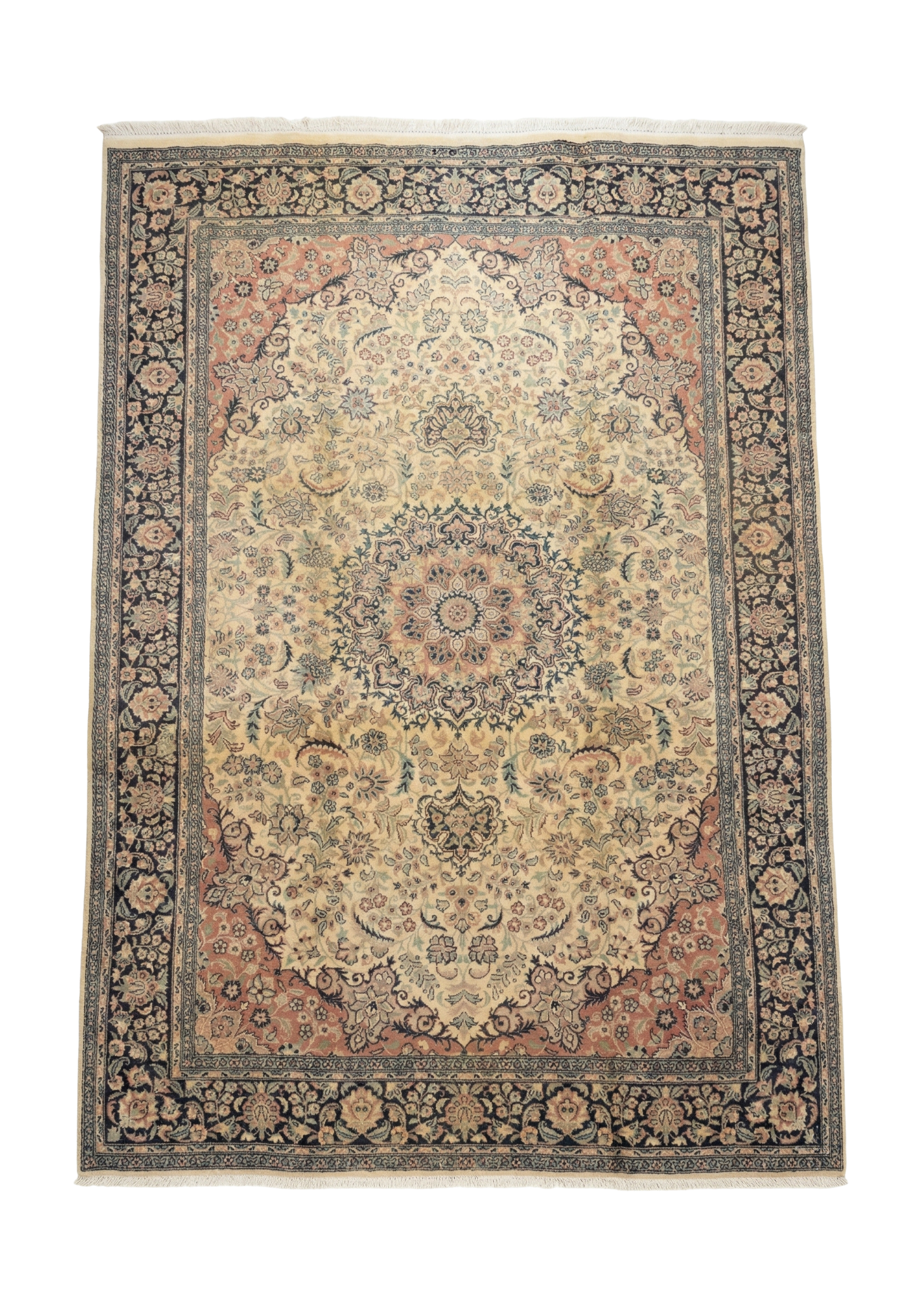 Vintage Kirman-Style Ivory Medallion, persian rug, 213 × 305 cm (7'0" × 10'0"), Wool