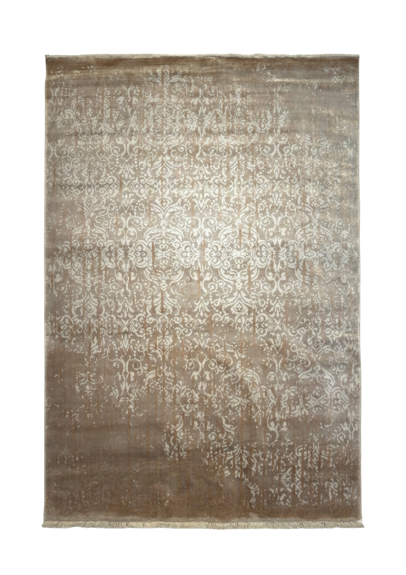 Modern Distressed Taupe Damask, persian rug, 121 × 182 cm (4'0" × 6'0"), Viscose
