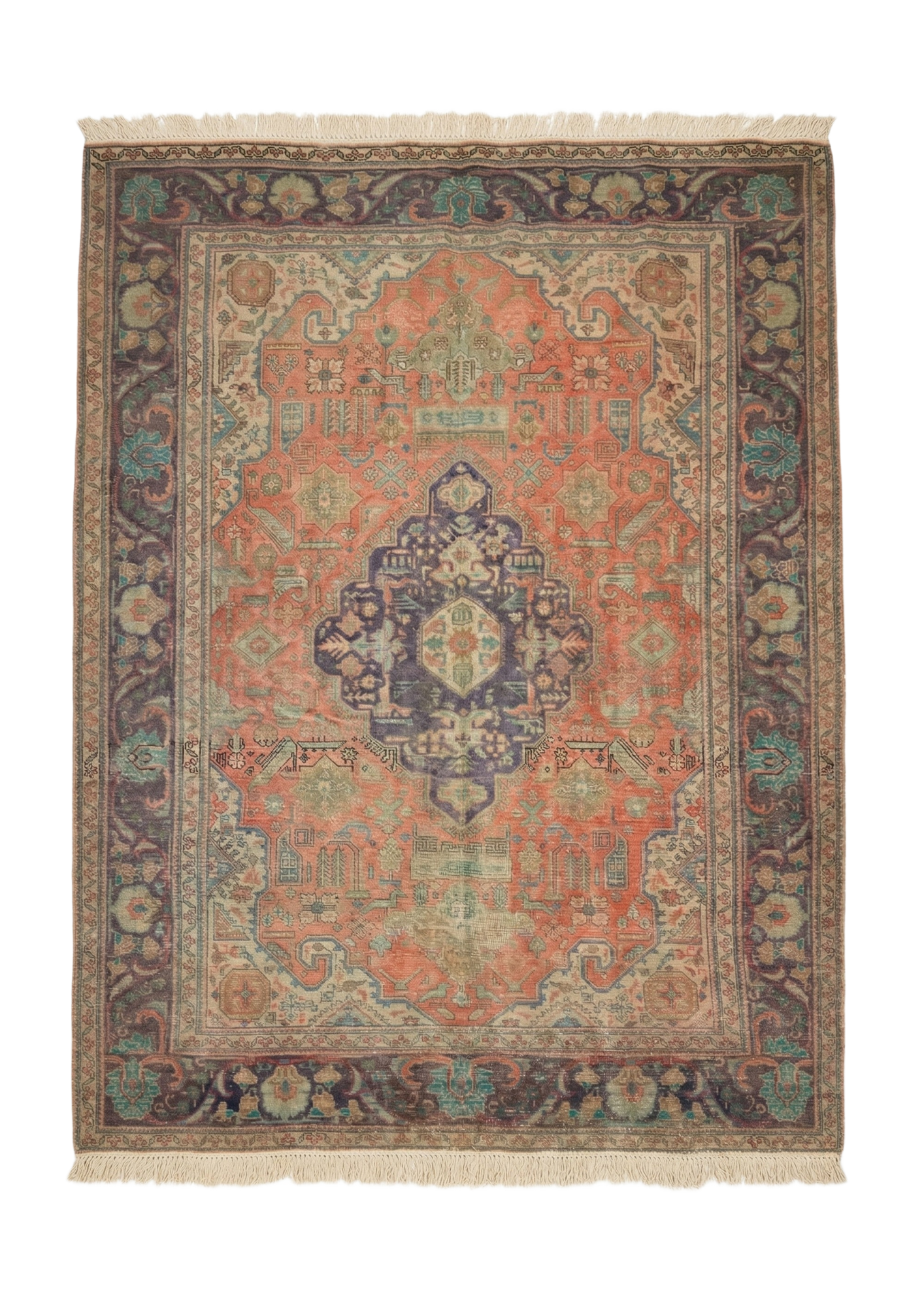 Vintage Kashan Coral Medallion, persian rug, 213 × 305 cm (7'0" × 10'0"), Wool