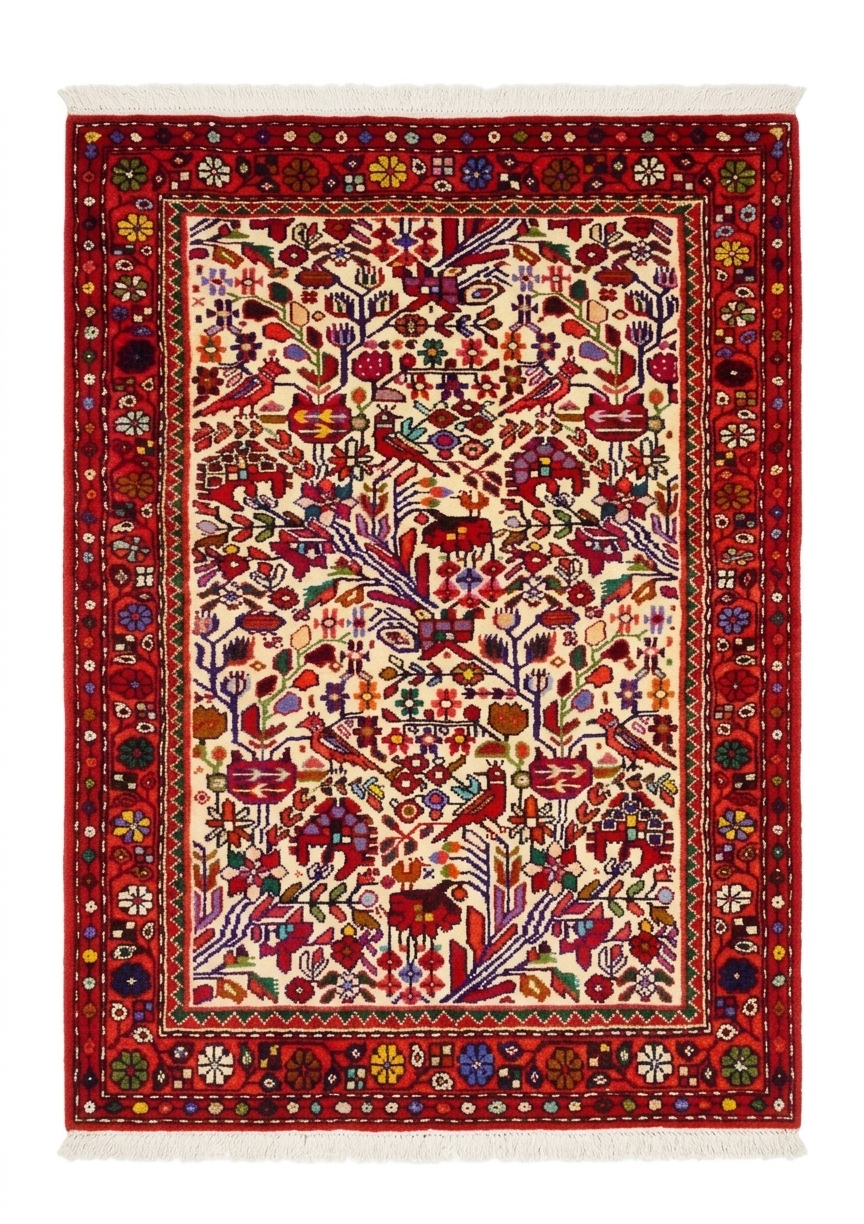 Bakhtiari Tree of Life Ivory, persian rug, 91 × 122 cm (3'0" × 4'0"), Wool