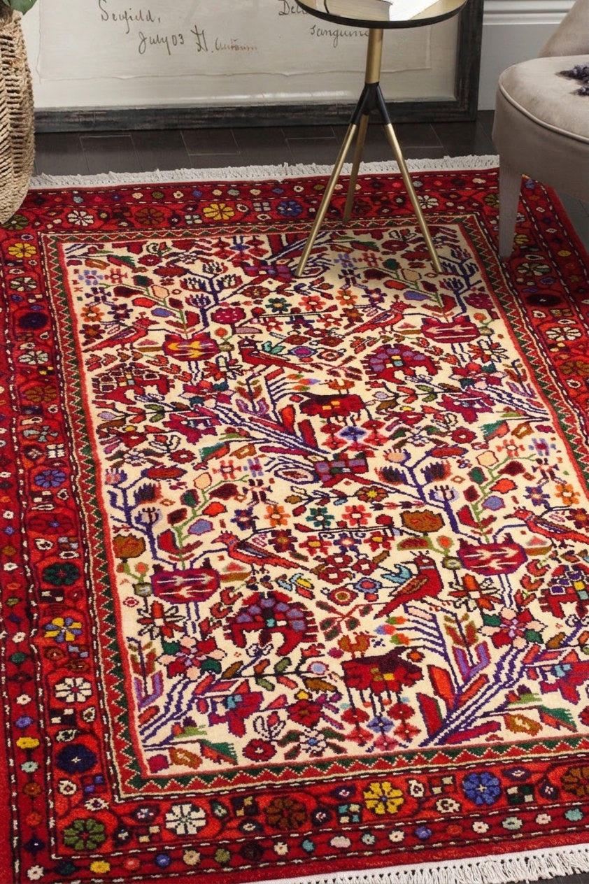 Bakhtiari Tree of Life Ivory, Bakhtiari, Iran persian rug, in ivory, Wool, 91 × 122 cm (3'0" × 4'0"), Nasim Carpets Malaysia — view 2