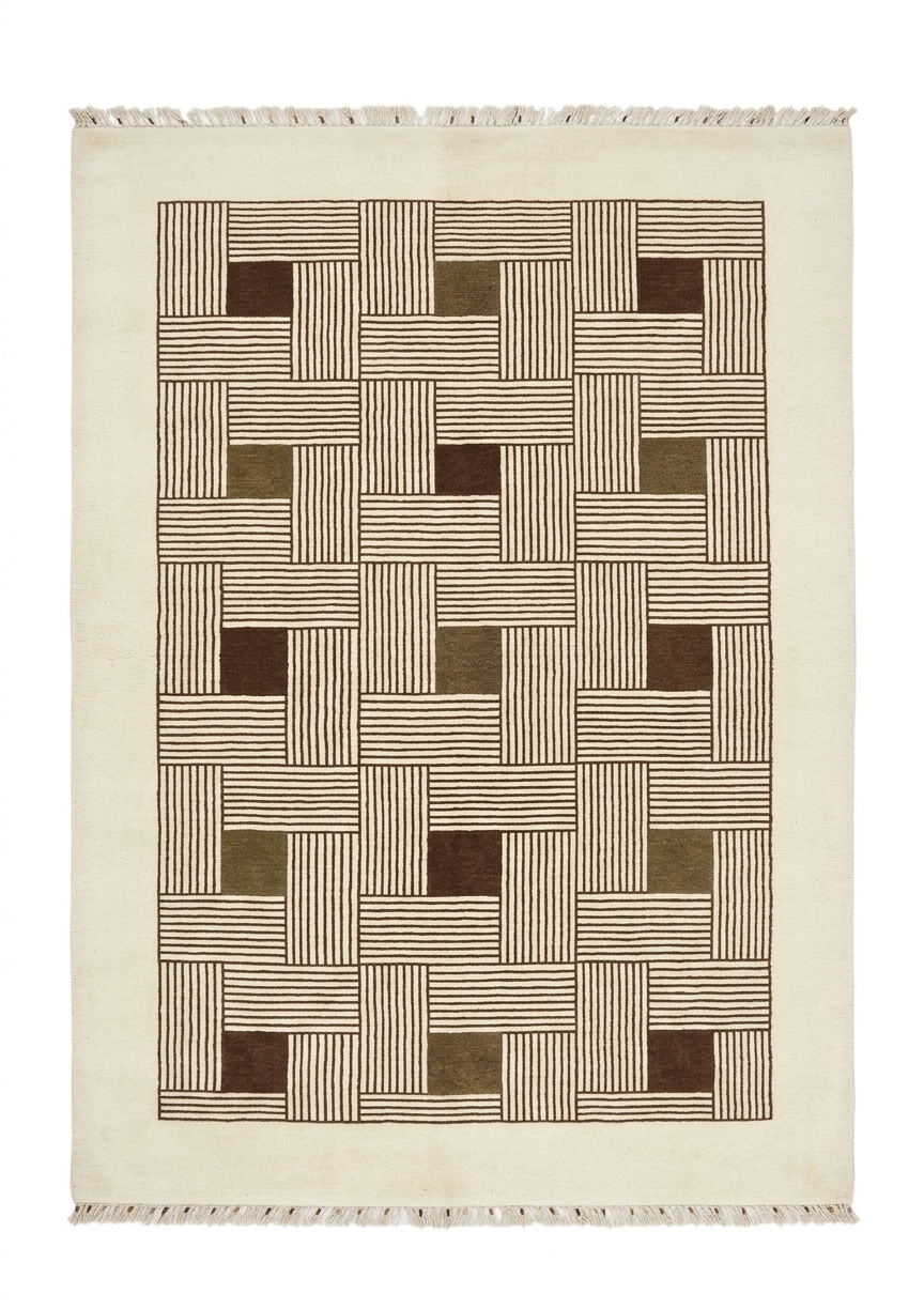 Grid Weave Ivory Rug, Nepal modern rug, in ivory, Wool, 122 × 183 cm (4'0" × 6'0"), Nasim Carpets Malaysia — view 1