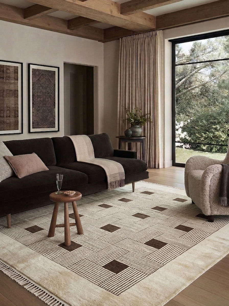 Grid Weave Ivory Rug, Nepal modern rug, in ivory, Wool, 122 × 183 cm (4'0" × 6'0"), Nasim Carpets Malaysia — view 2
