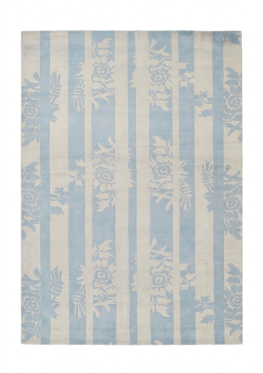 Nepal Botanical Stripe Powder Blue, Nepal modern rug, in powder blue, Wool, 122 × 238 cm (4'0" × 7'10"), Nasim Carpets Malaysia — view 1