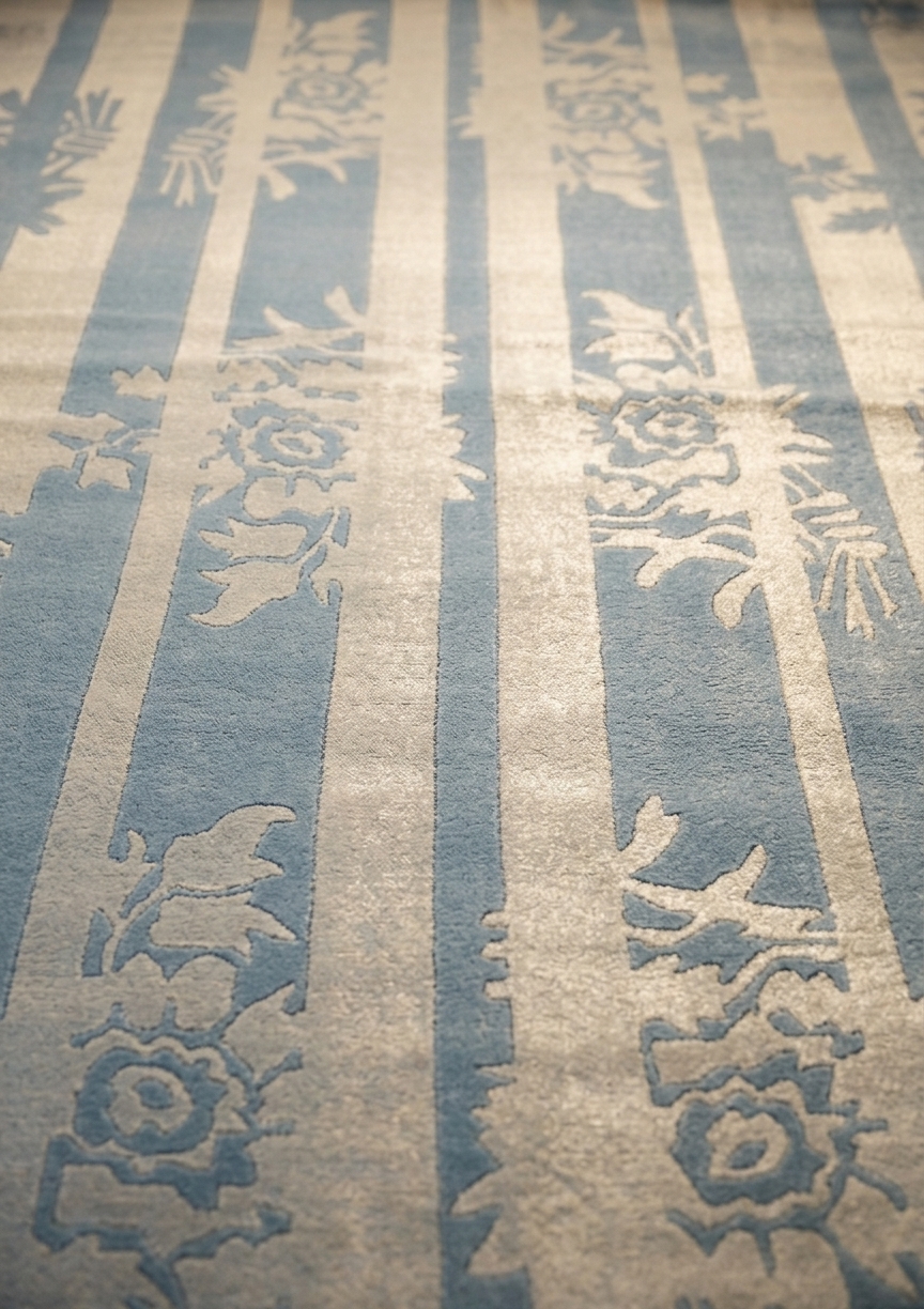 Nepal Botanical Stripe Powder Blue, Nepal modern rug, in powder blue, Wool, 122 × 238 cm (4'0" × 7'10"), Nasim Carpets Malaysia — view 3