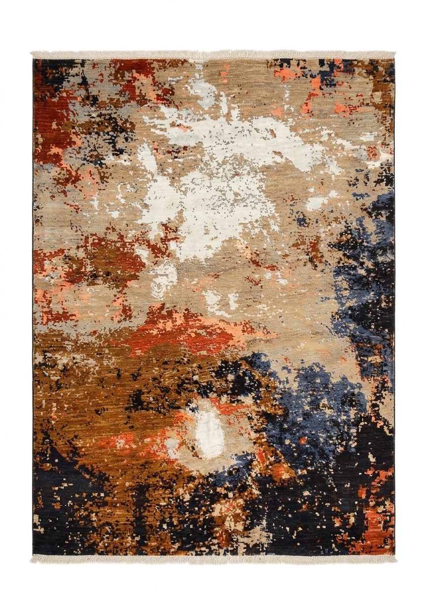 Nepal Abstract Expressionist Rust, Kathmandu, Nepal modern rug, in burnt sienna, Wool, 253 × 253 cm (8'4" × 8'4"), Nasim Carpets Malaysia — view 1