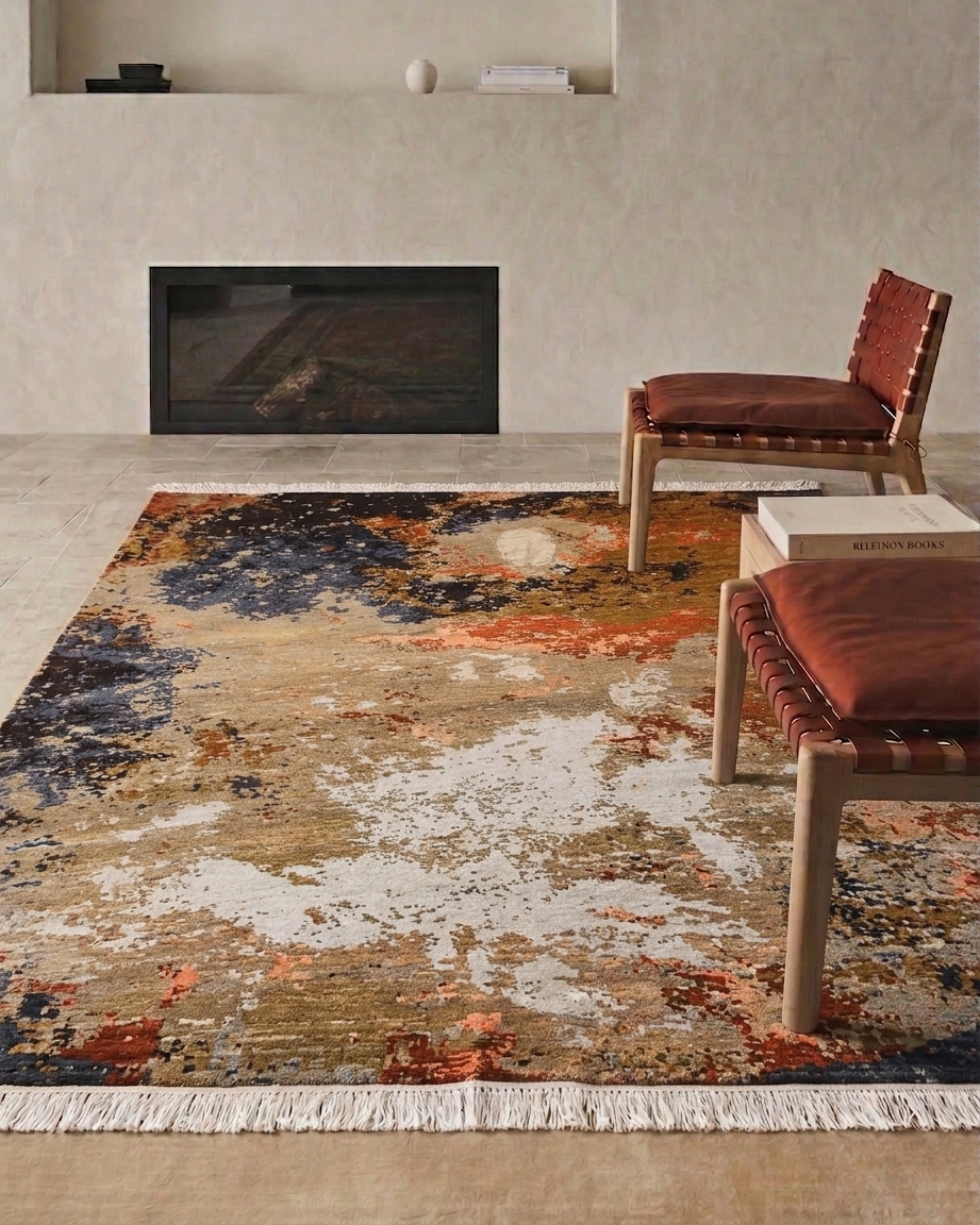 Nepal Abstract Expressionist Rust, Kathmandu, Nepal modern rug, in burnt sienna, Wool, 253 × 253 cm (8'4" × 8'4"), Nasim Carpets Malaysia — view 2