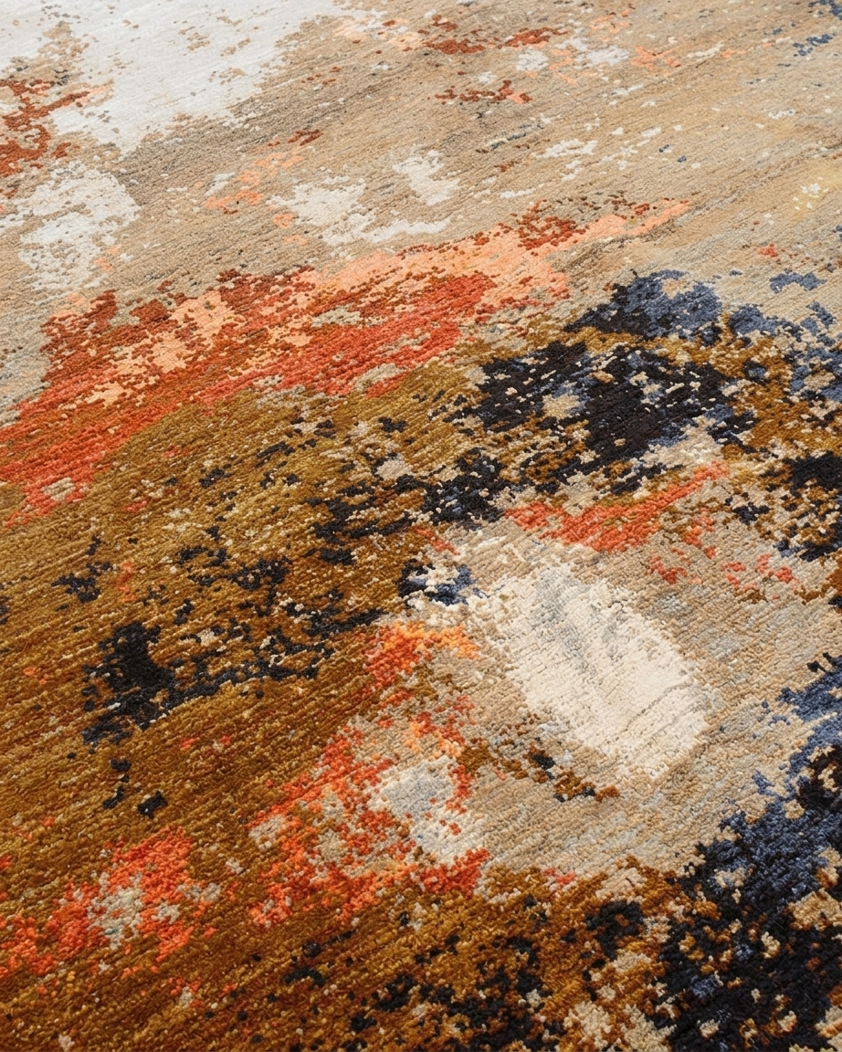 Nepal Abstract Expressionist Rust, Kathmandu, Nepal modern rug, in burnt sienna, Wool, 253 × 253 cm (8'4" × 8'4"), Nasim Carpets Malaysia — view 3