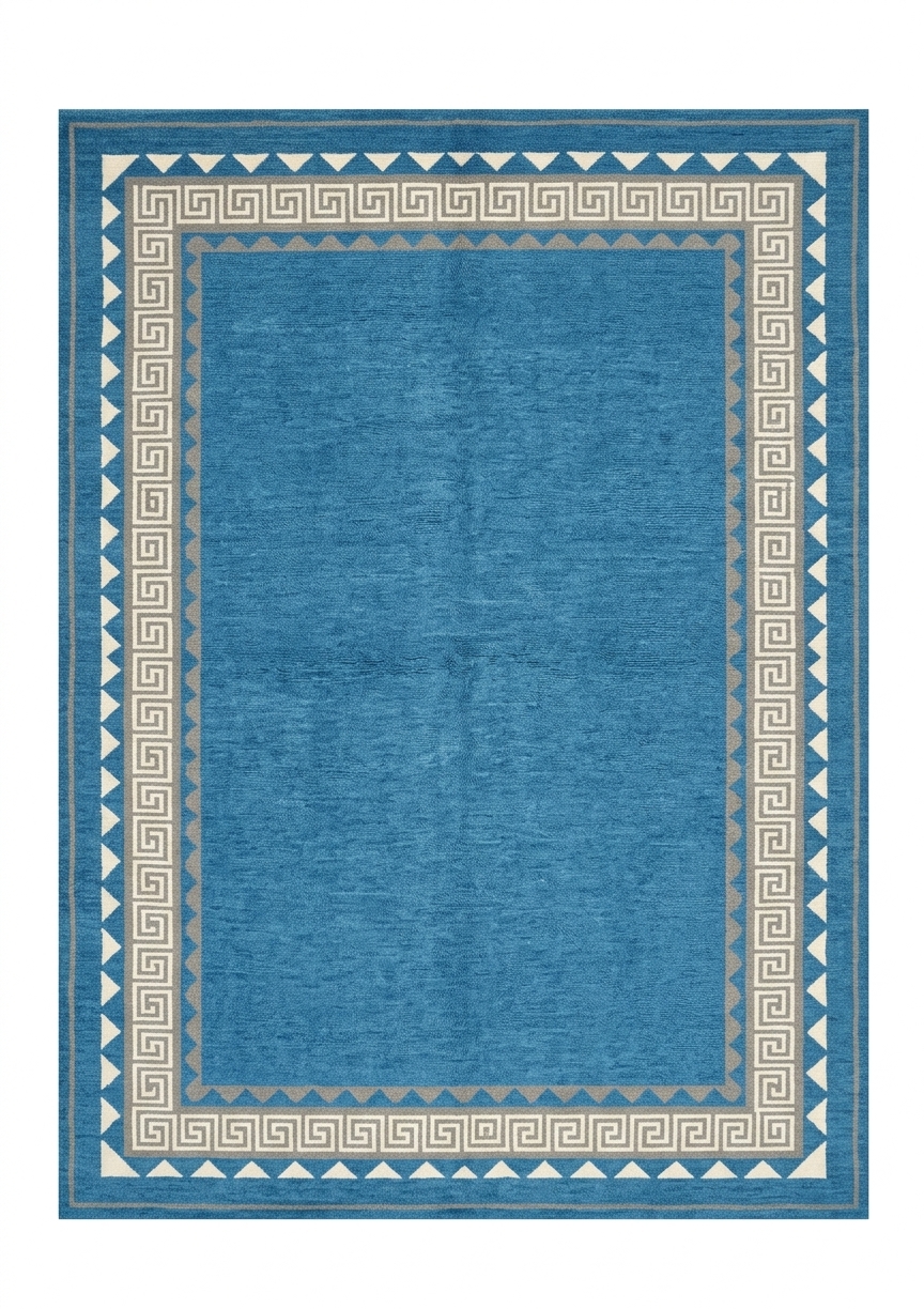 Pakistani Modern Greek Key Blue, Pakistan modern rug, in cerulean blue, Wool, 189 × 290 cm (6'2" × 9'6"), Nasim Carpets Malaysia — view 1