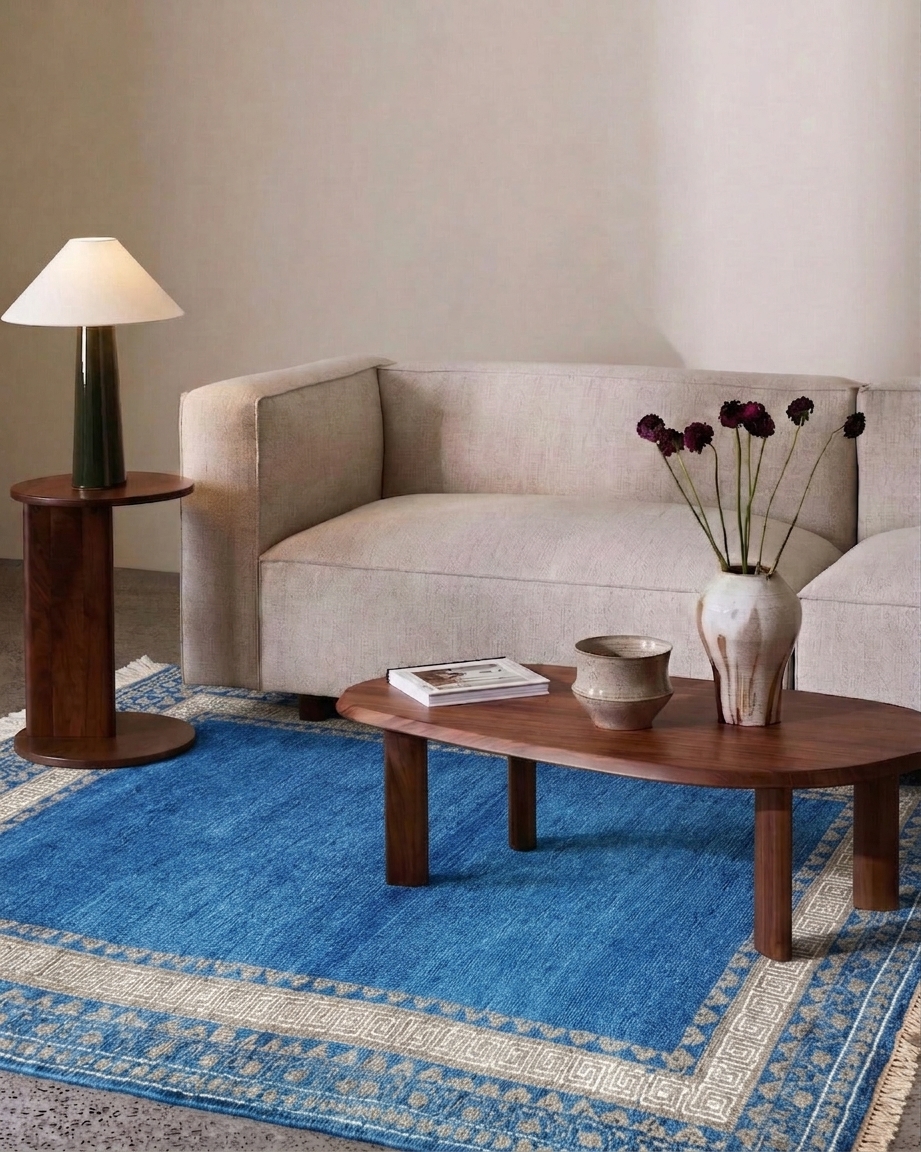 Pakistani Modern Greek Key Blue, Pakistan modern rug, in cerulean blue, Wool, 189 × 290 cm (6'2" × 9'6"), Nasim Carpets Malaysia — view 2
