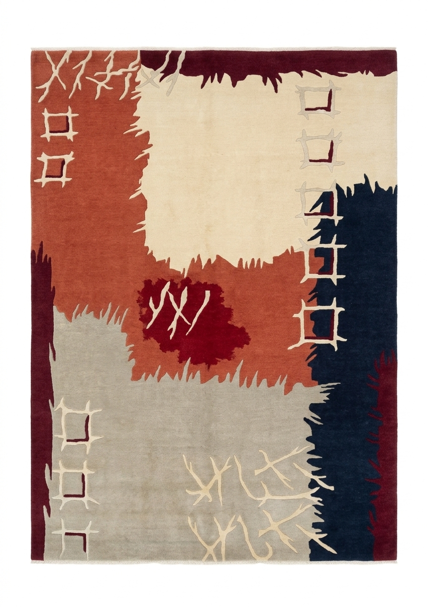 Nepal Abstract Patchwork Red, Nepal modern rug, in terracotta red, Wool, 125 × 238 cm (4'1" × 7'10"), Nasim Carpets Malaysia — view 1