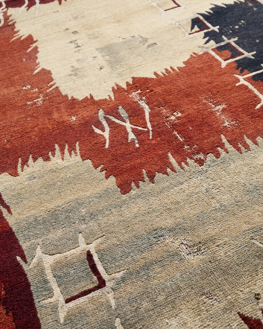 Nepal Abstract Patchwork Red, Nepal modern rug, in terracotta red, Wool, 125 × 238 cm (4'1" × 7'10"), Nasim Carpets Malaysia — view 3