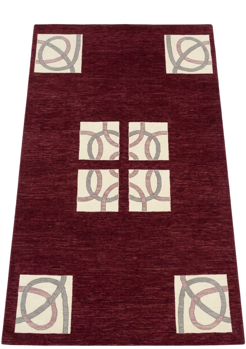 Nepal Geometric Lattice Burgundy, Nepal modern rug, in burgundy, Wool, 183 × 244 cm (6'0" × 8'0"), Nasim Carpets Malaysia — view 1