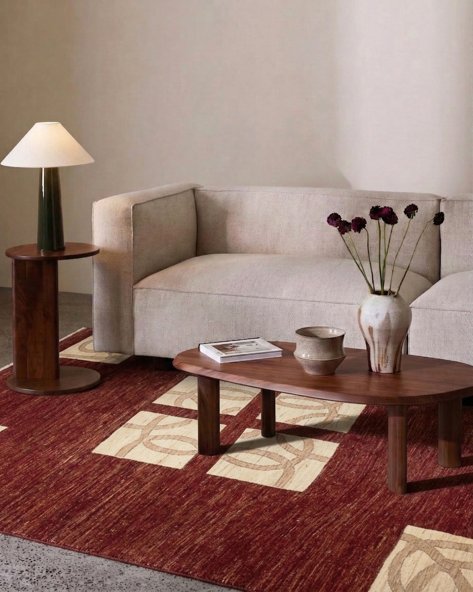 Nepal Geometric Lattice Burgundy, Nepal modern rug, in burgundy, Wool, 183 × 244 cm (6'0" × 8'0"), Nasim Carpets Malaysia — view 2
