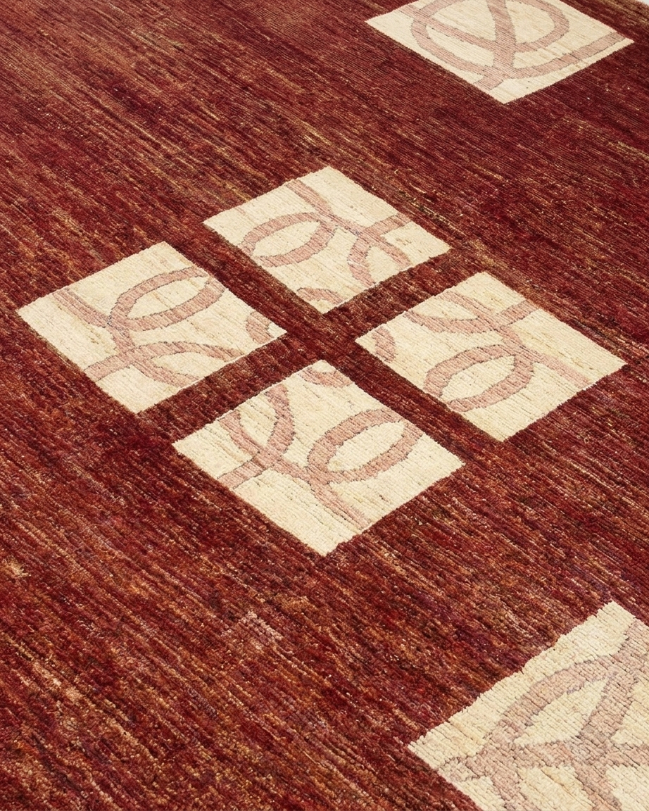 Nepal Geometric Lattice Burgundy, Nepal modern rug, in burgundy, Wool, 183 × 244 cm (6'0" × 8'0"), Nasim Carpets Malaysia — view 3