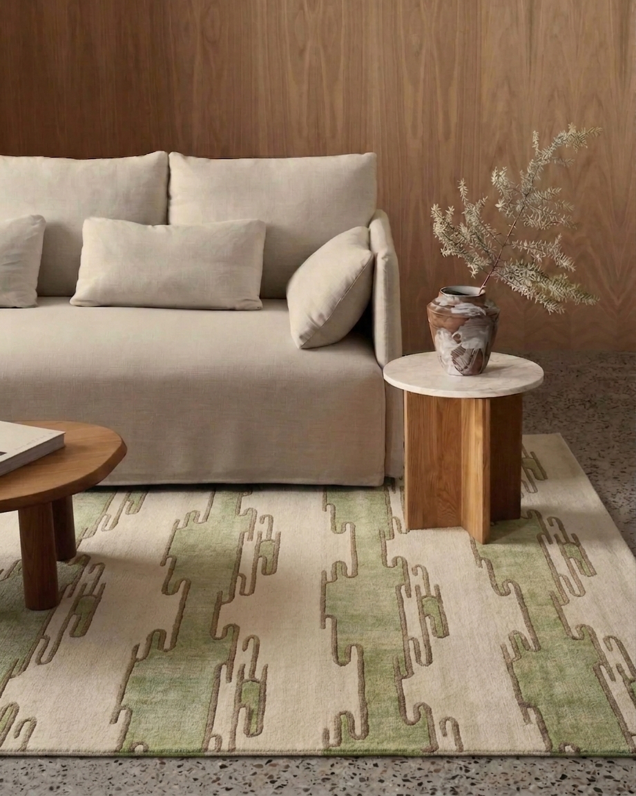 Nepal Cascade Ivory Green, Nepal modern rug, in ivory, Wool, 152 × 238 cm (5'0" × 7'10"), Nasim Carpets Malaysia — view 2