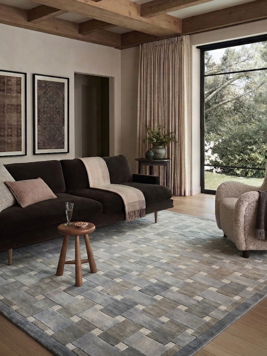Turkish Basketweave Grey, Turkey modern rug, in smoke grey, Wool, 152 × 216 cm (5'0" × 7'1"), Nasim Carpets Malaysia — view 2